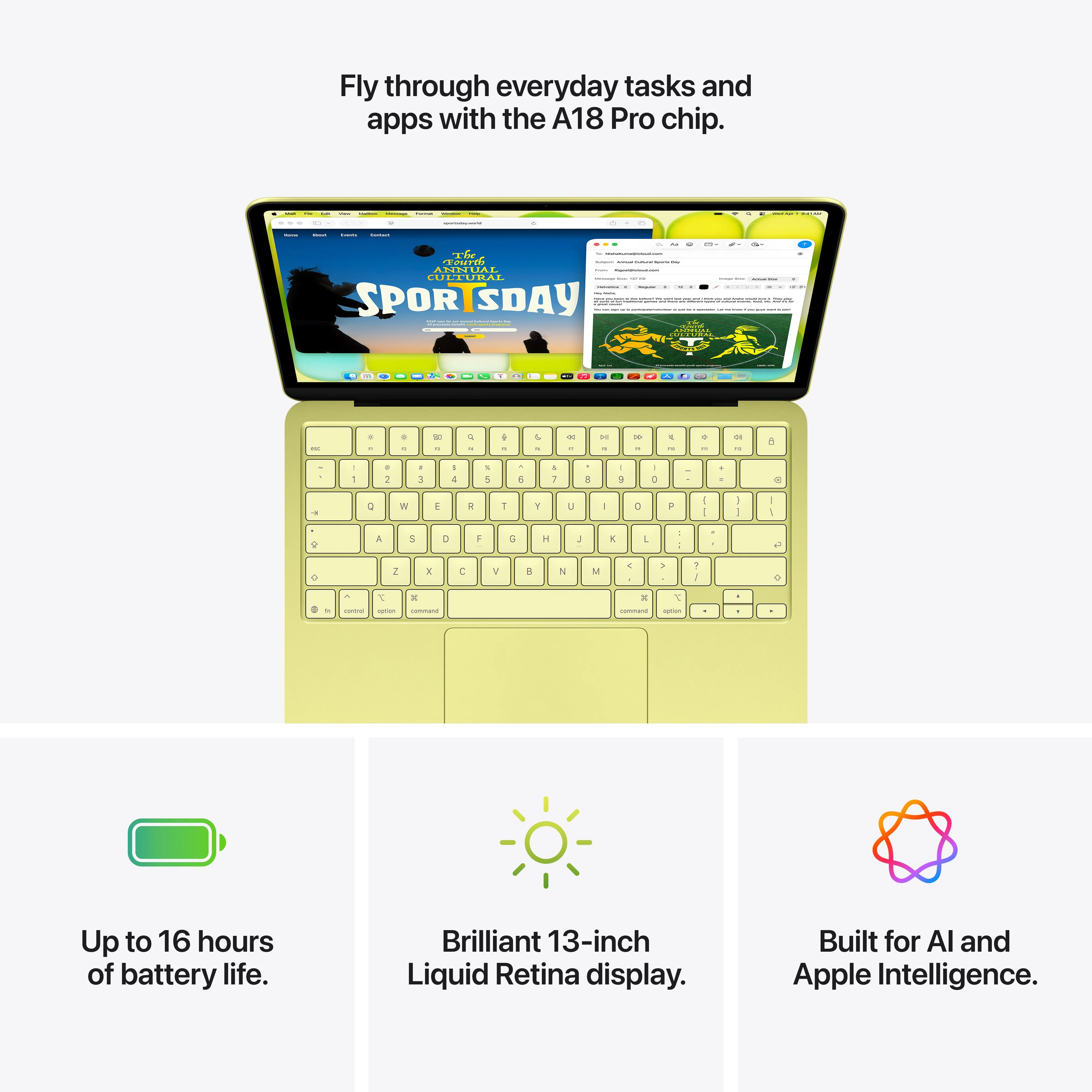 13-inch MacBook Neo: Apple A18 Pro chip with 6‑core CPU and 5‑core GPU, Magic Keyboard, 256GB SSD - Citrus - Image 9