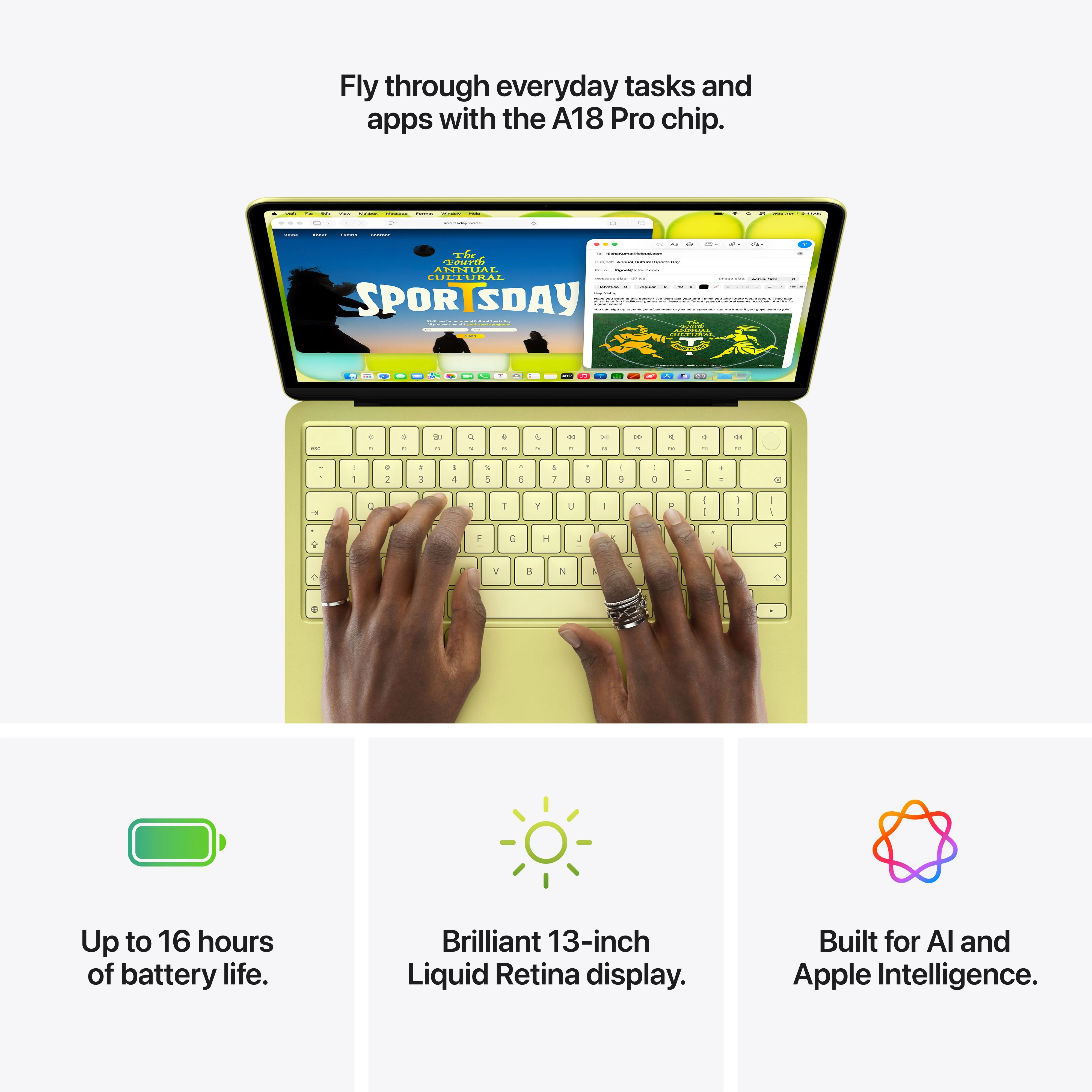 13-inch MacBook Neo: Apple A18 Pro chip with 6‑core CPU and 5‑core GPU, Magic Keyboard with Touch ID, 512GB SSD - Citrus - Image 9