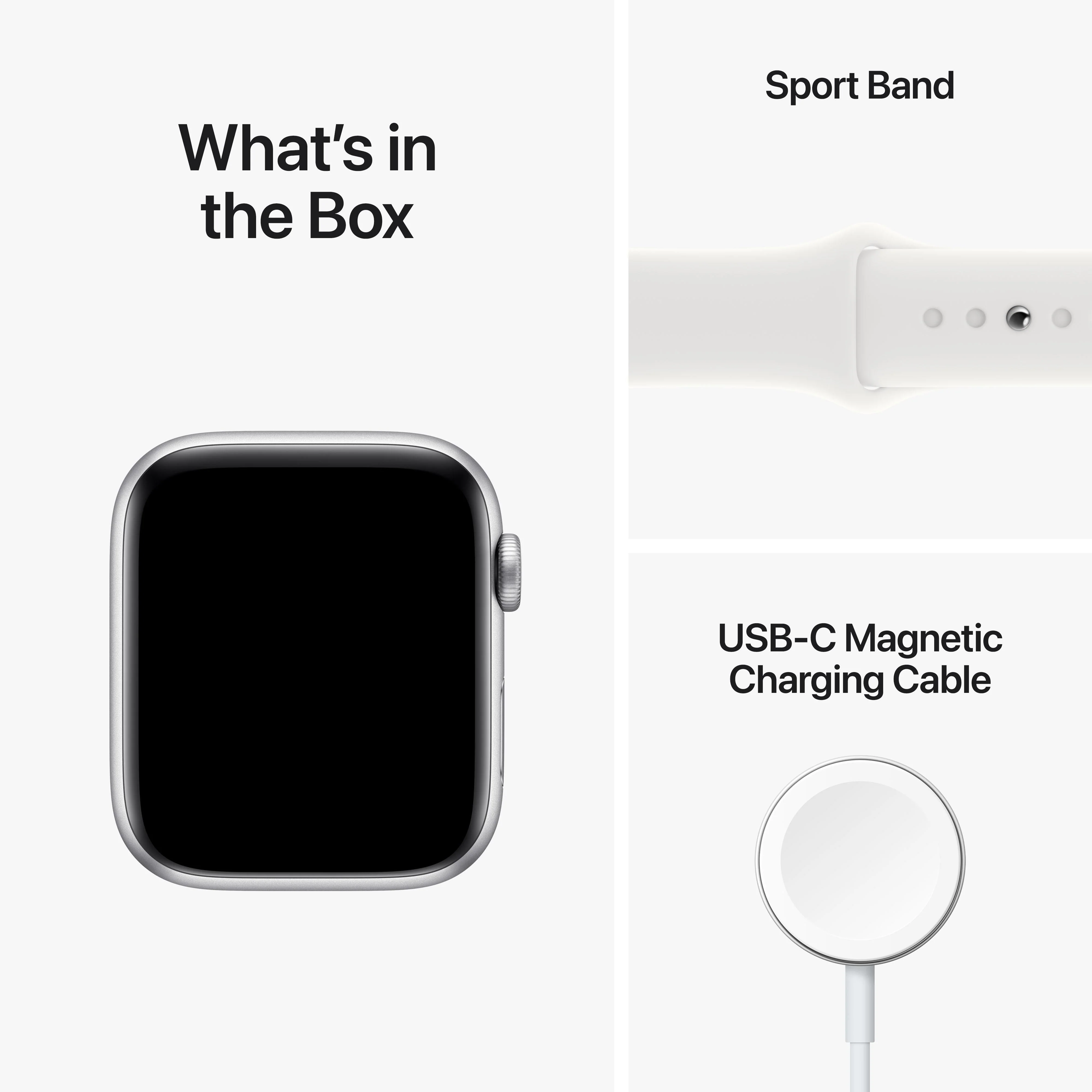 Apple Watch SE GPS + Cellular 44mm Silver Aluminium Case with White Sport Band - Regular - Image 9