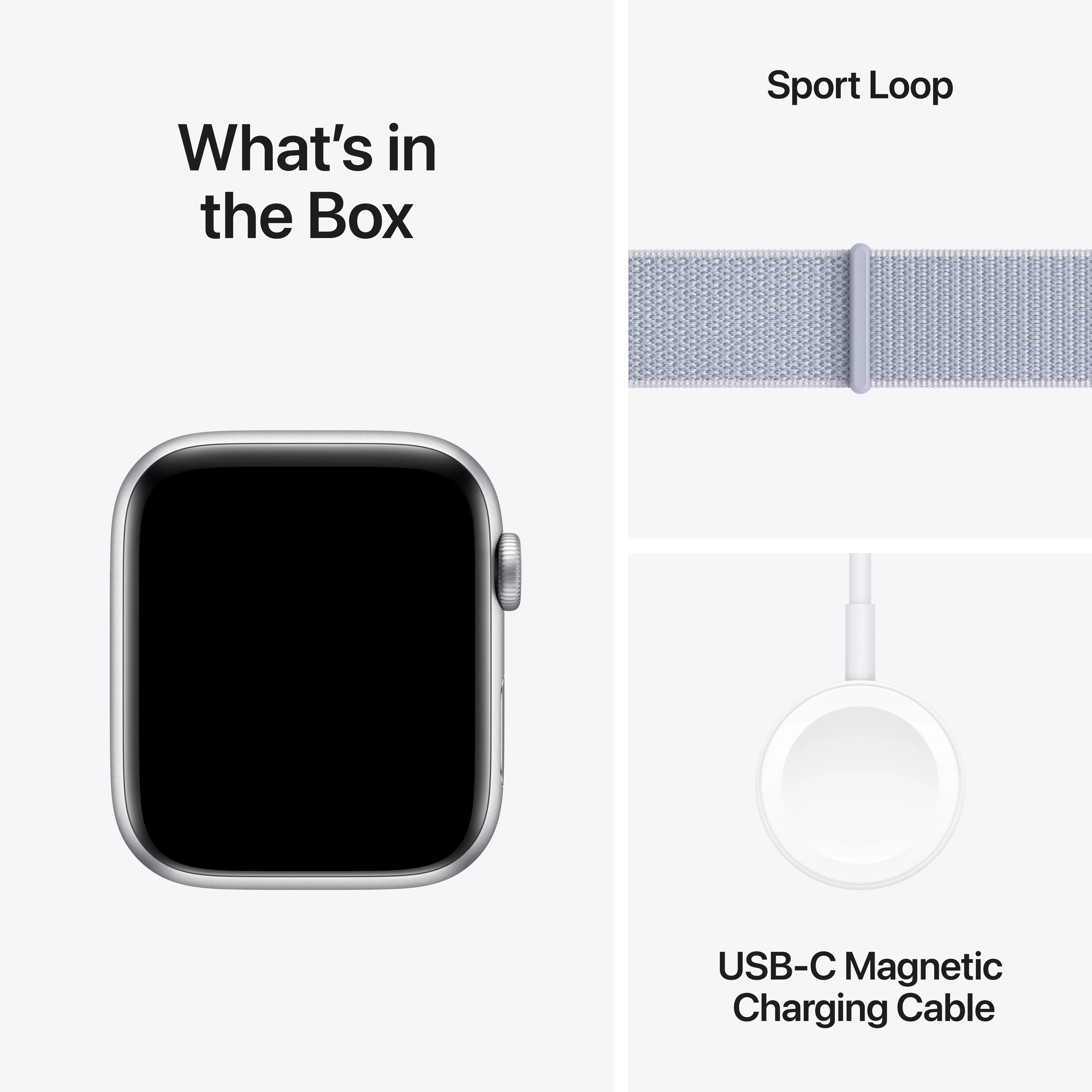 Apple Watch SE GPS + Cellular 44mm Silver Aluminium Case with Blue Cloud Sport Loop - Image 7