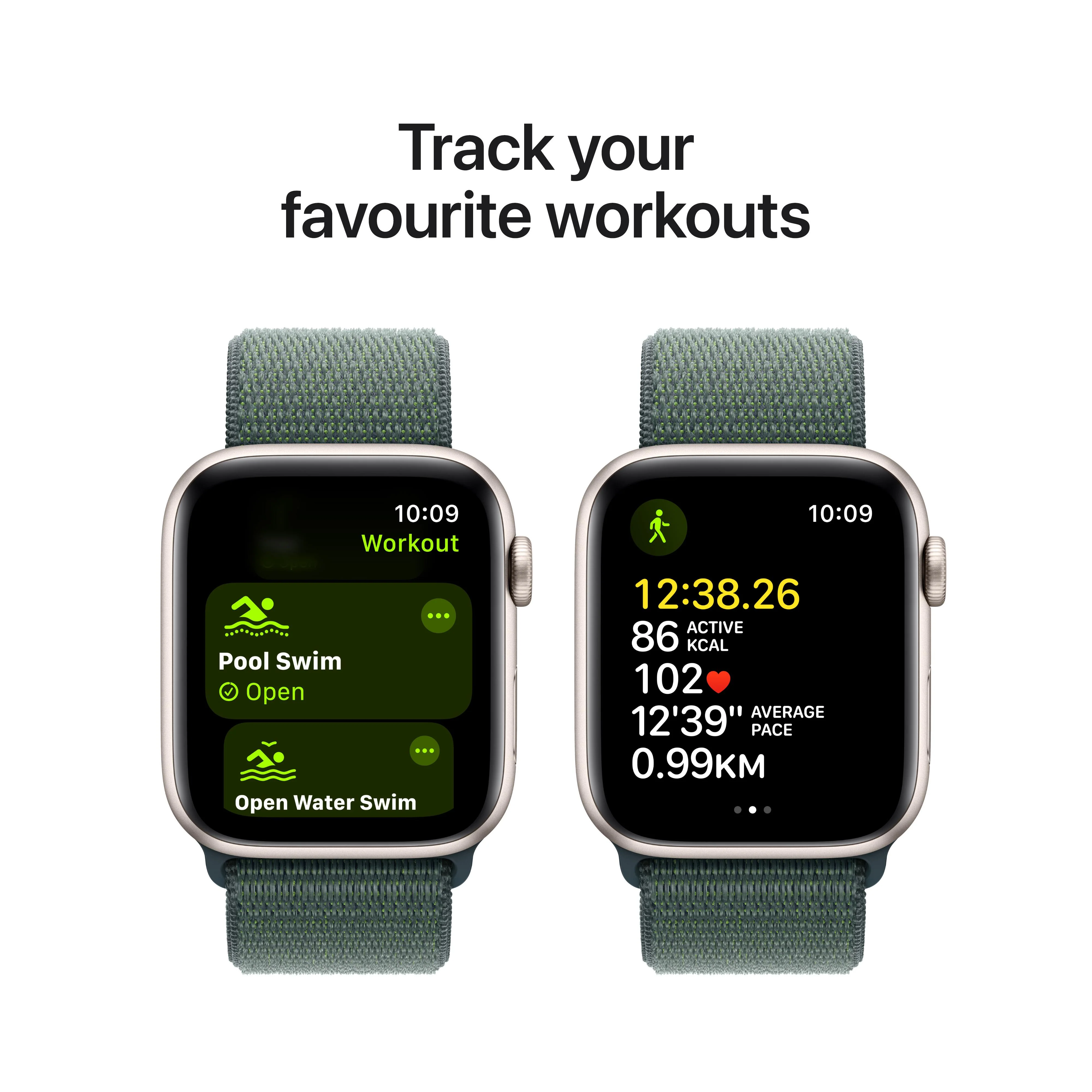 Apple Watch SE GPS + Cellular 44mm Starlight Aluminium Case with Lake Green Sport Loop - Image 6