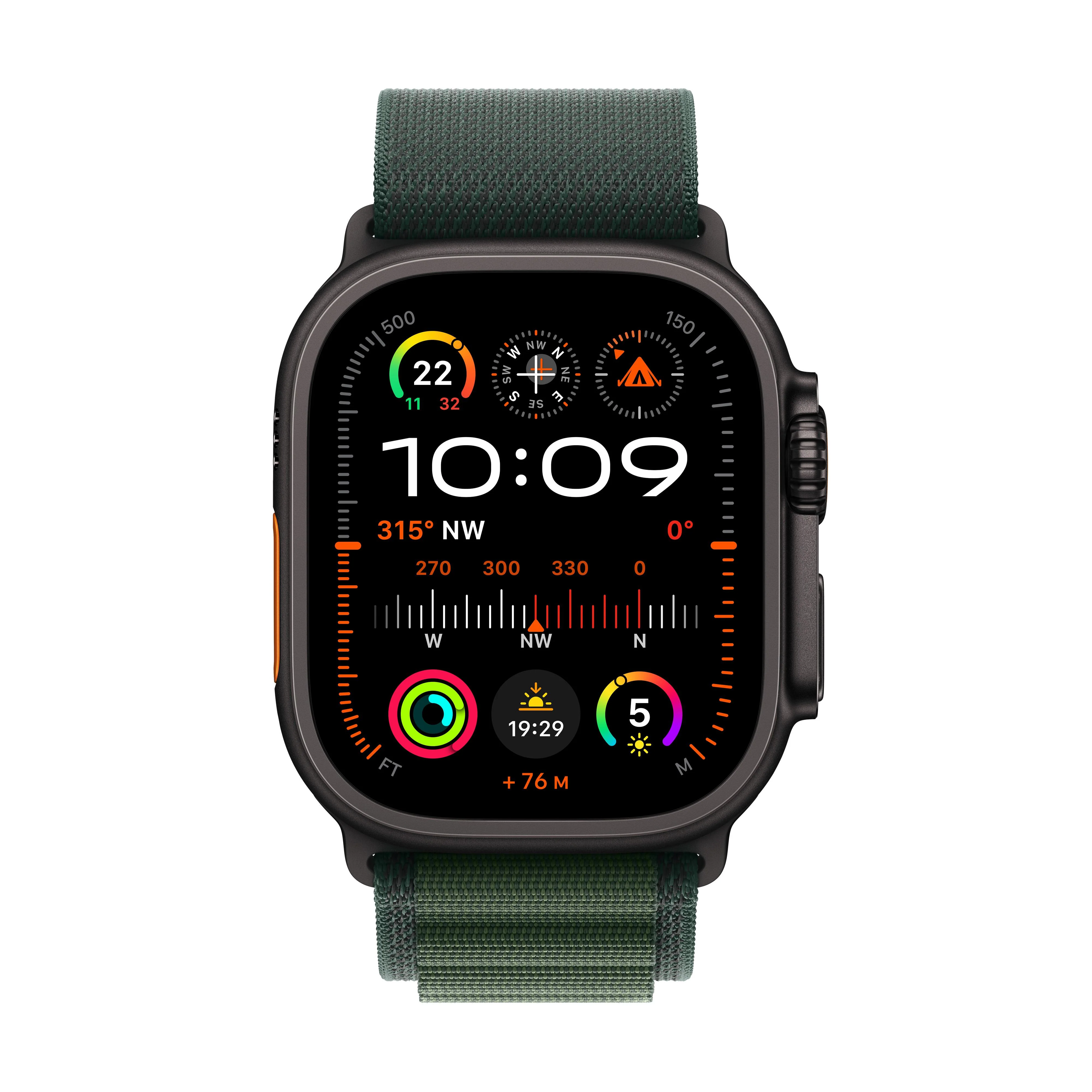 Apple Watch Ultra 2 GPS + Cellular 49mm Black Titanium Case with Dark Green Alpine Loop - S - Image 2