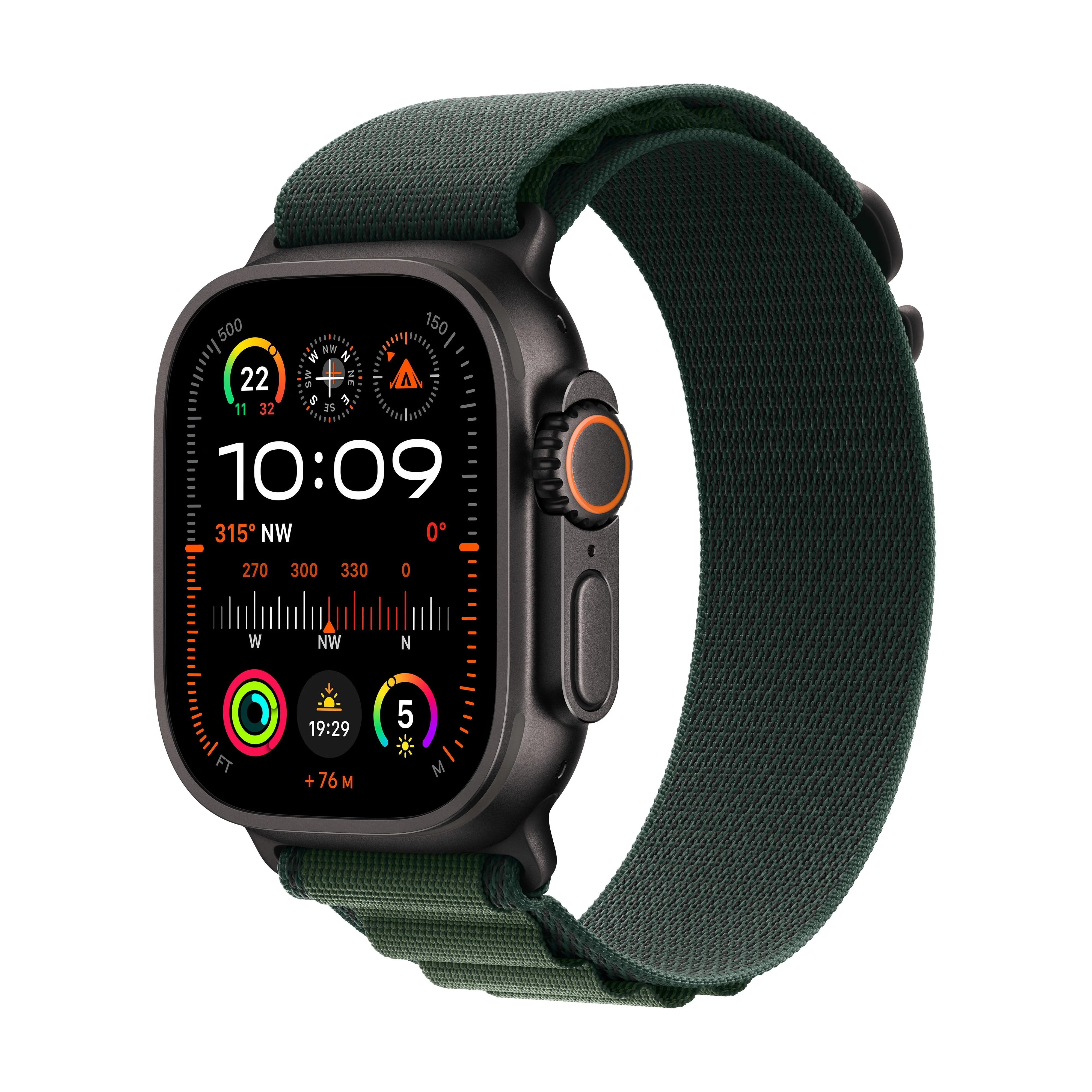 Apple Watch Ultra 2 GPS + Cellular 49mm Black Titanium Case with Dark Green Alpine Loop - L