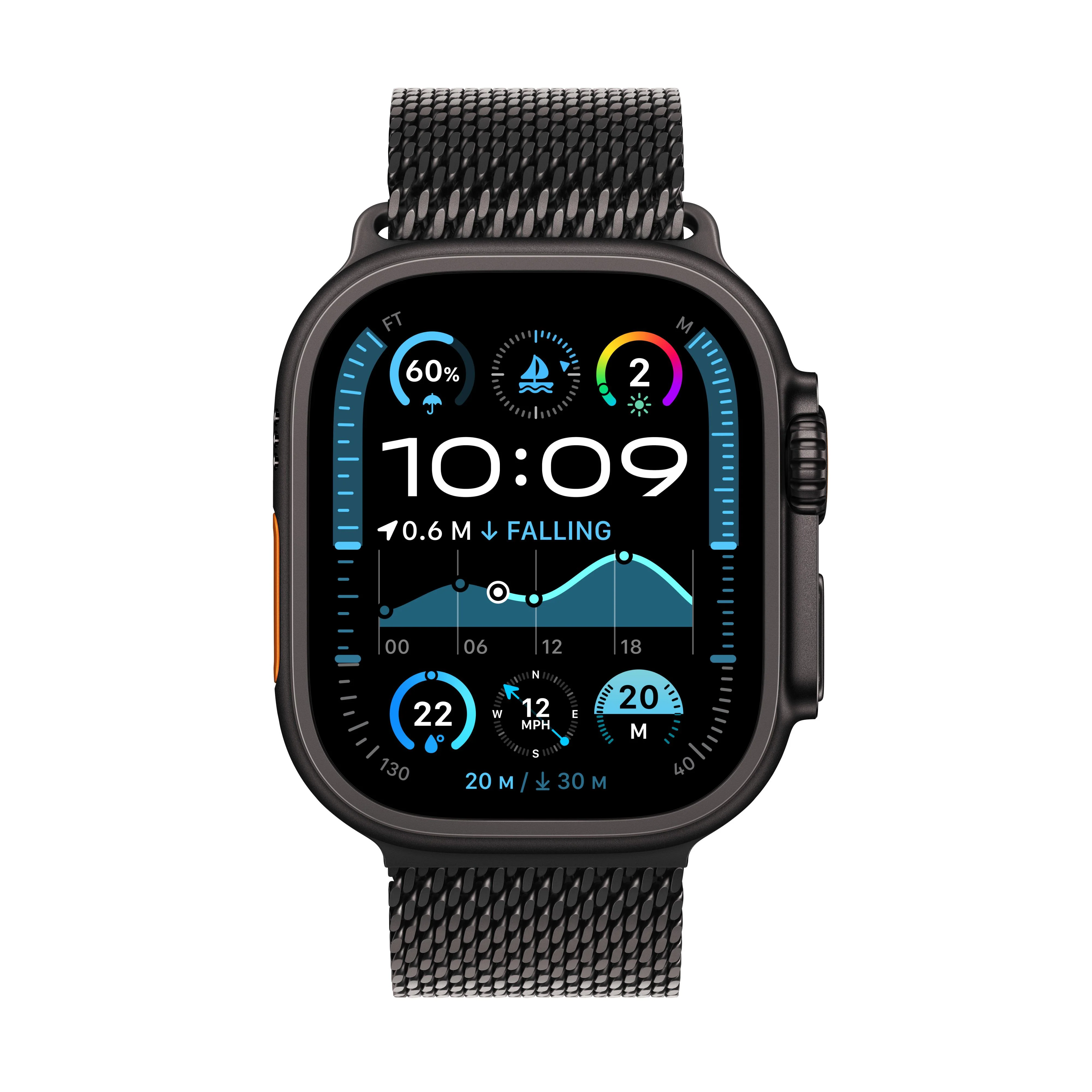 Apple Watch Ultra 2 GPS + Cellular 49mm Black Titanium Case with Black Titanium Milanese Loop - Medium - Image 2