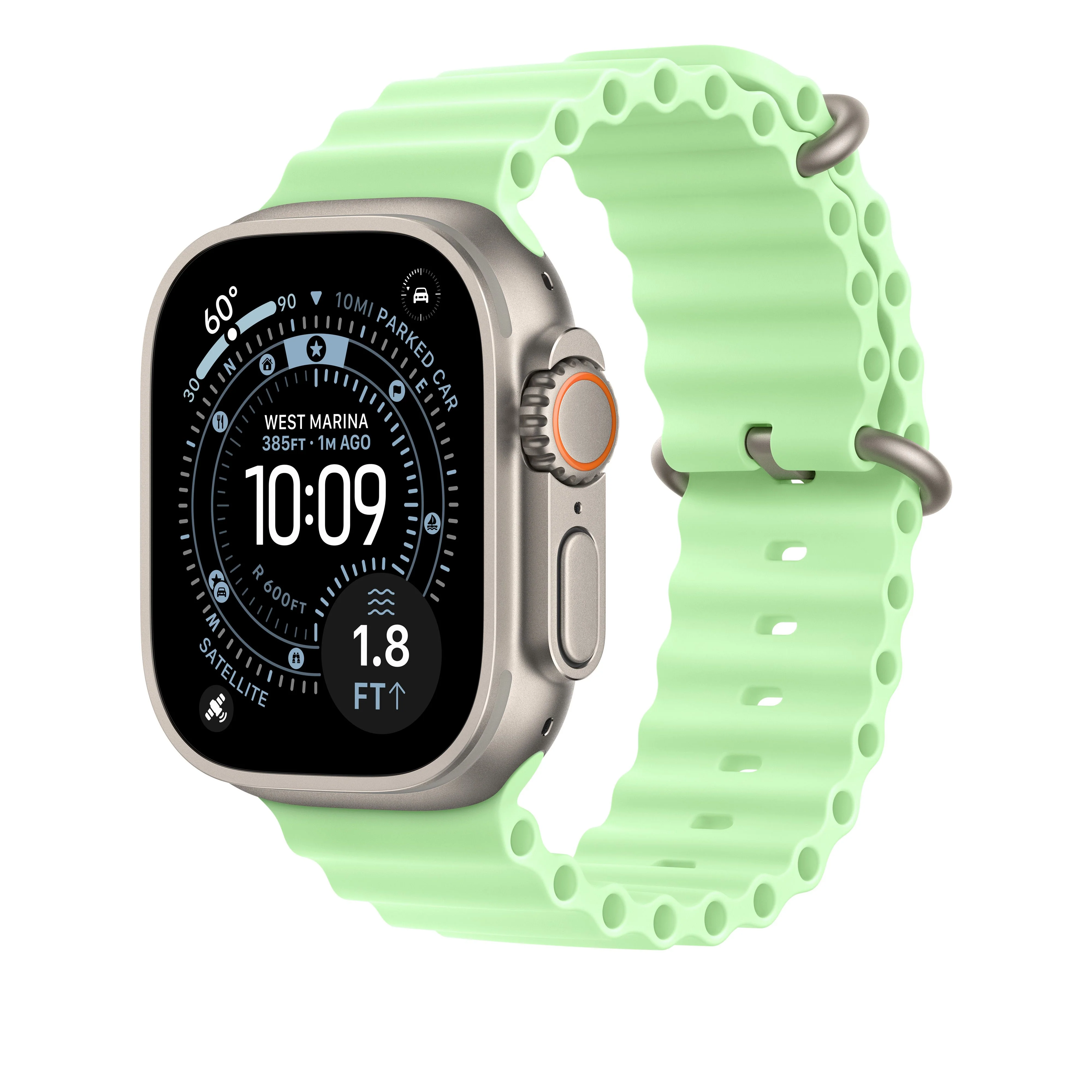49mm Neon Green Ocean Band Extension - Natural Titanium Finish - Image 2