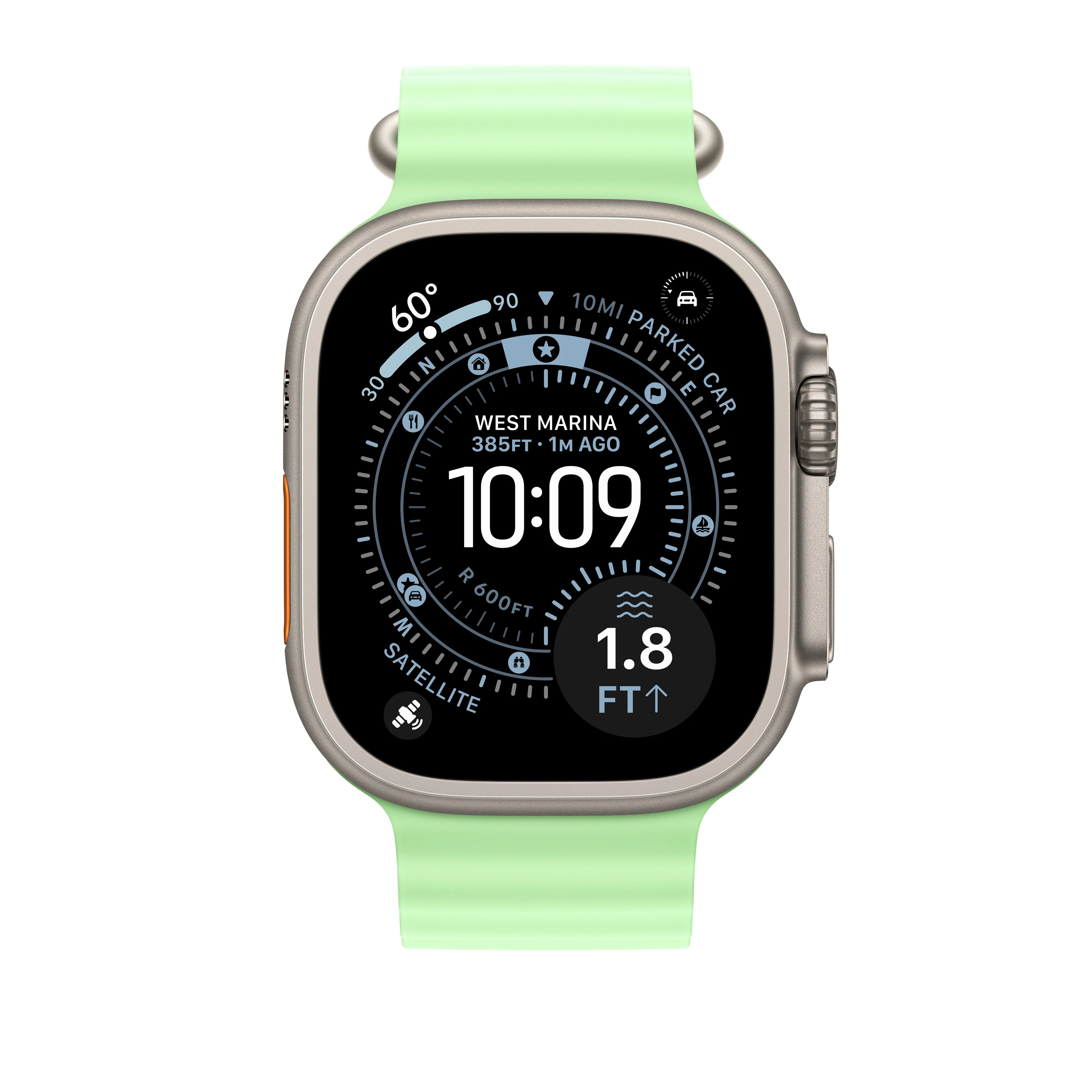 49mm Neon Green Ocean Band Extension - Natural Titanium Finish - Image 3