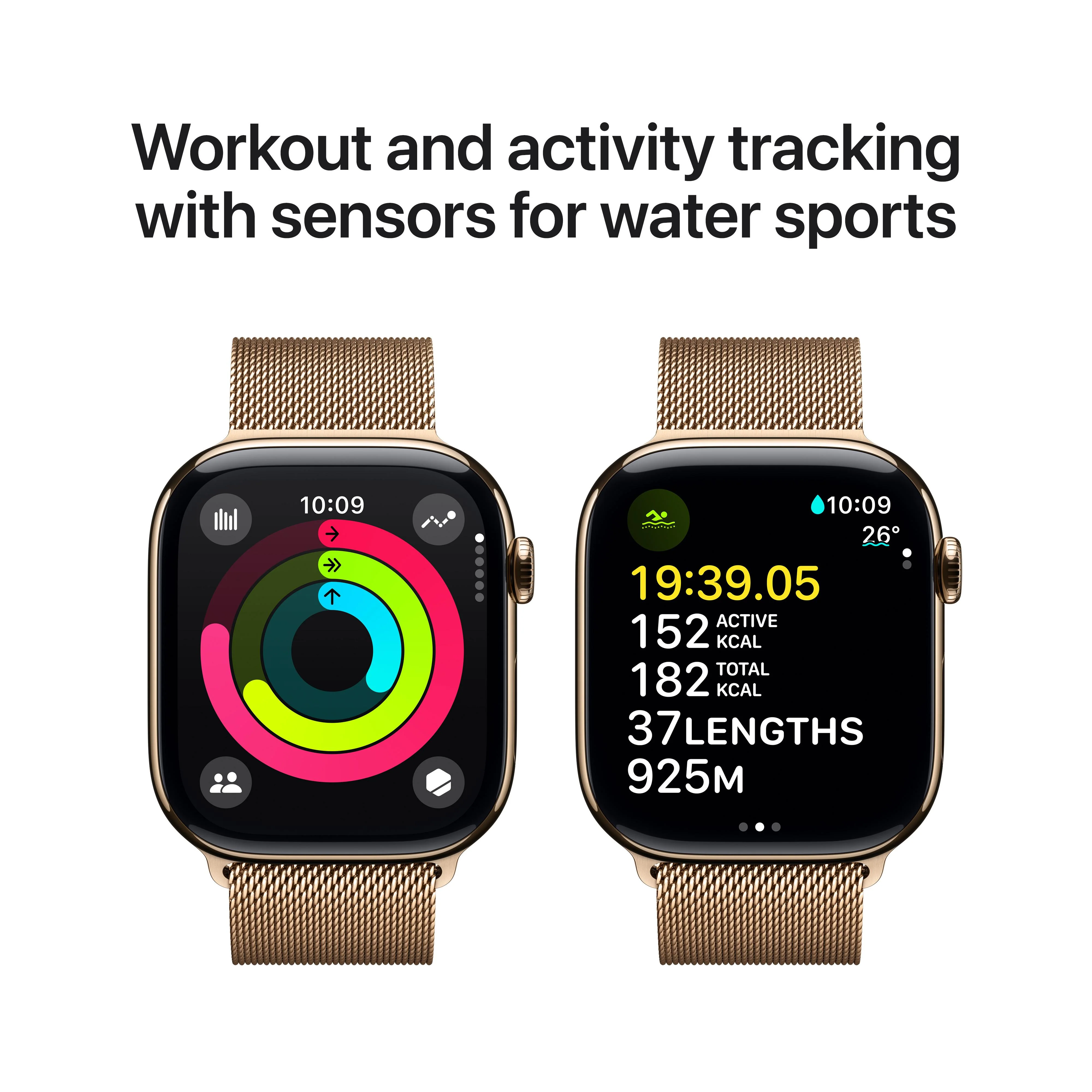 Apple Watch Series 10 GPS + Cellular 46mm Gold Titanium Case with Gold Milanese Loop - M/L - Image 4