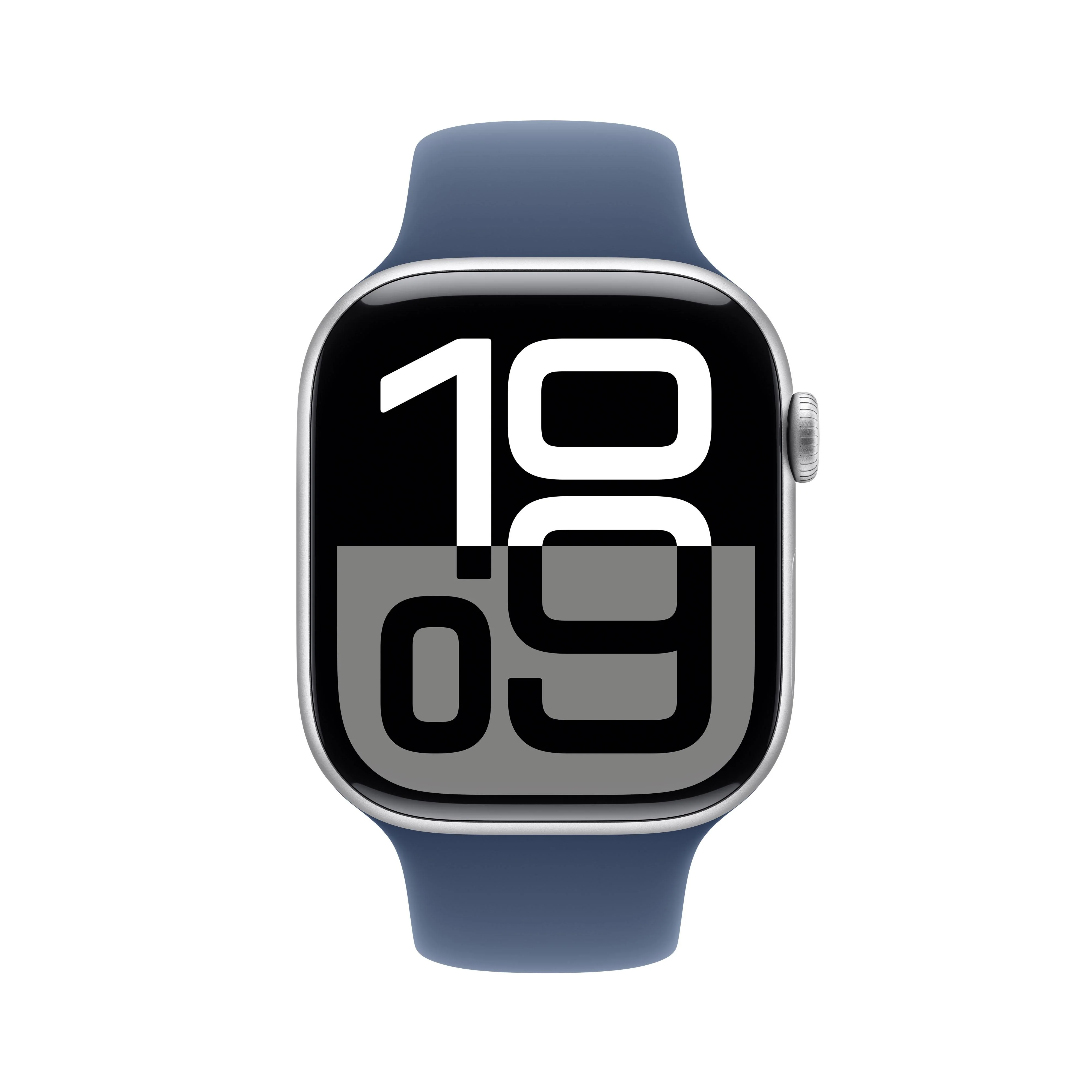 Apple Watch Series 10 GPS + Cellular 46mm Silver Aluminium Case with Denim Sport Band - S/M - Image 2