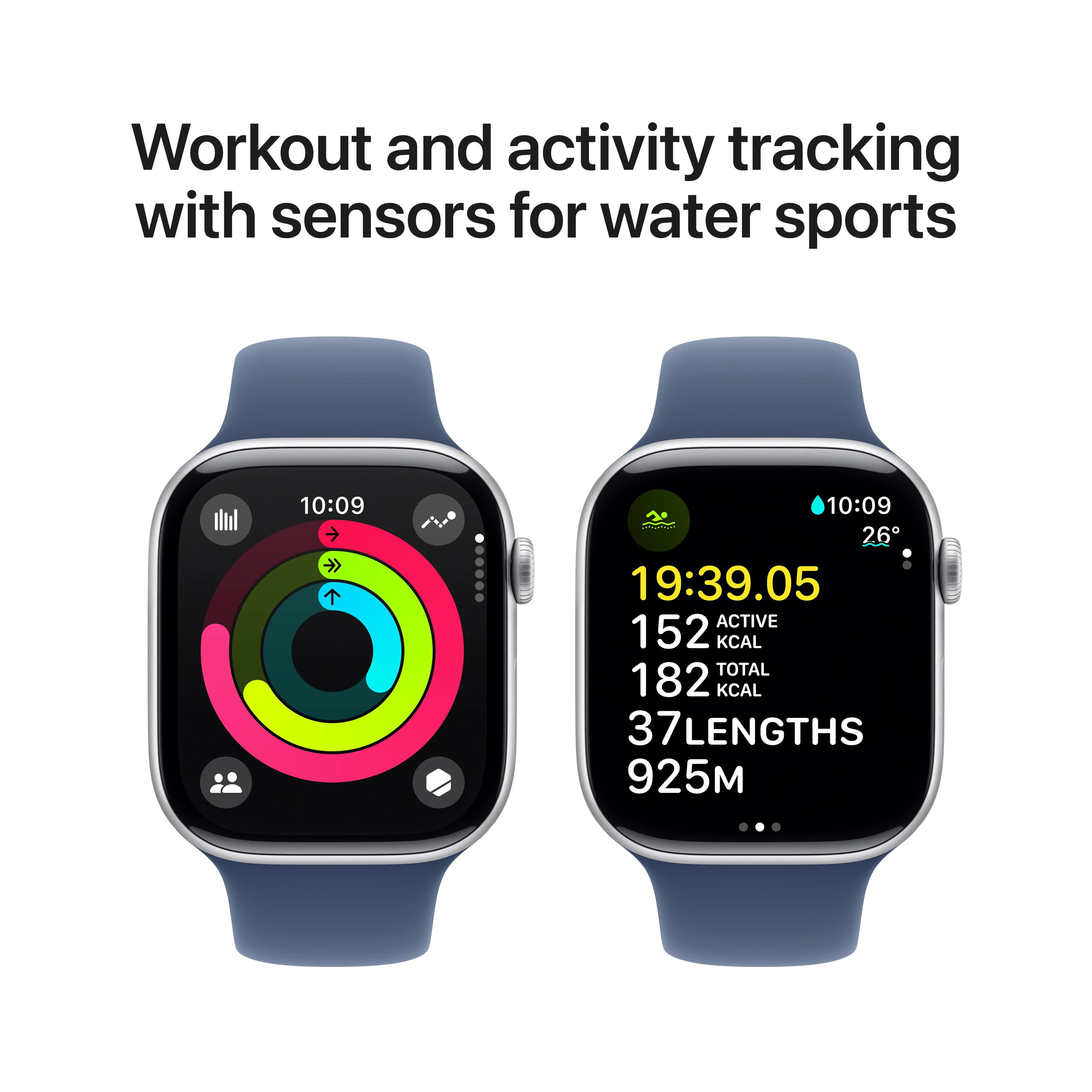 Apple Watch Series 10 GPS + Cellular 46mm Silver Aluminium Case with Denim Sport Band - S/M - Image 4