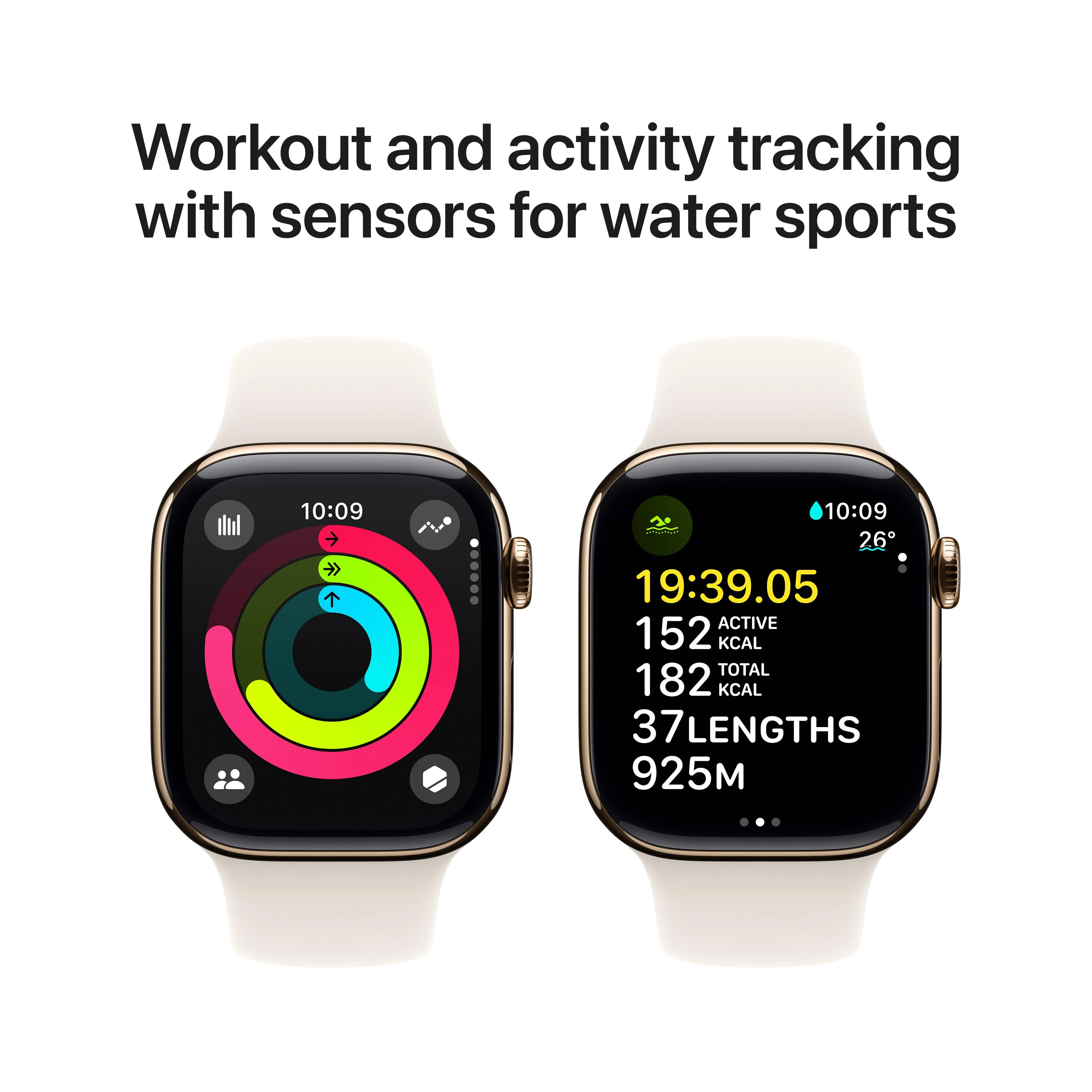 Apple Watch Series 10 GPS + Cellular 42mm Gold Titanium Case with Starlight Sport Band - S/M - Image 4