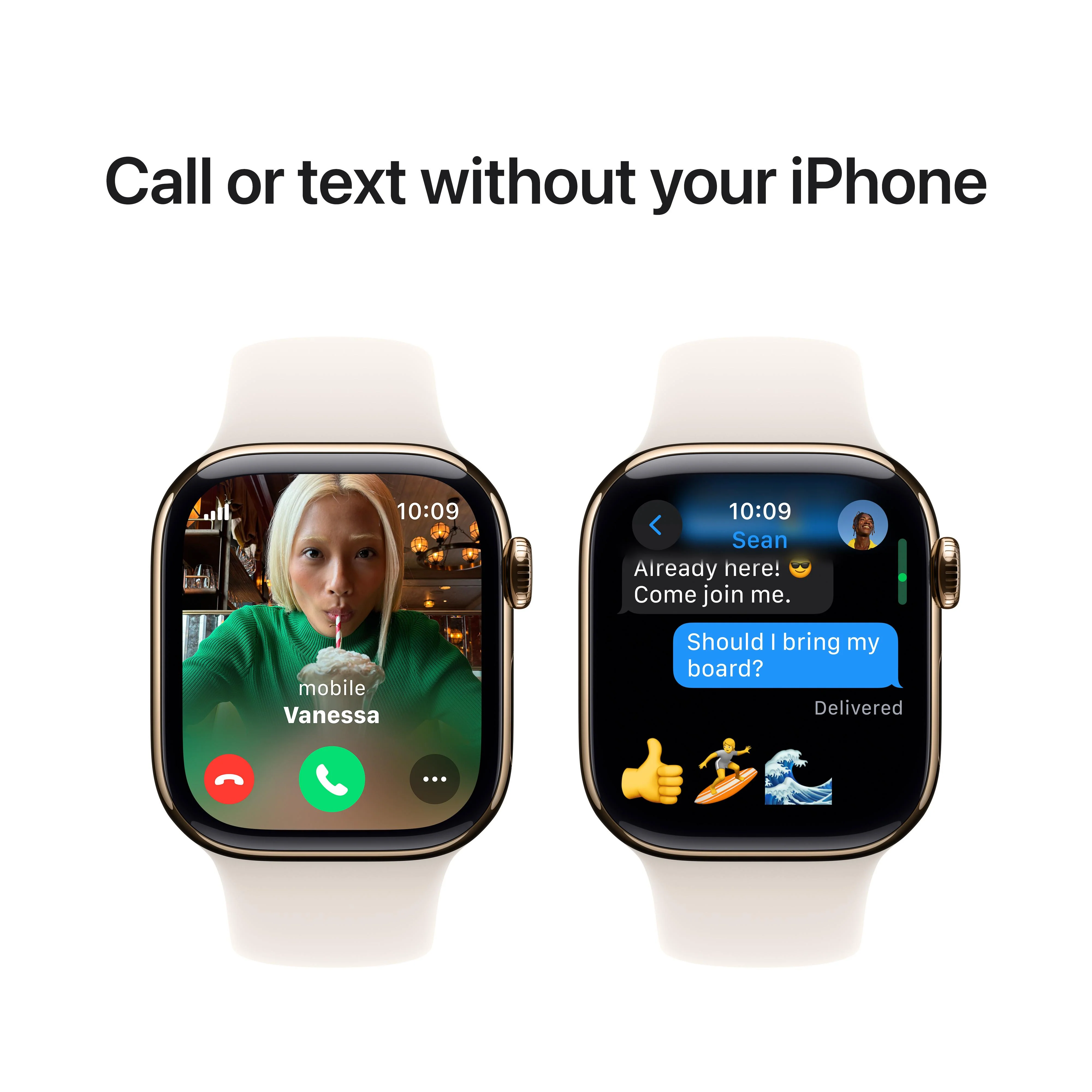 Apple Watch Series 10 GPS + Cellular 42mm Gold Titanium Case with Starlight Sport Band - S/M - Image 7