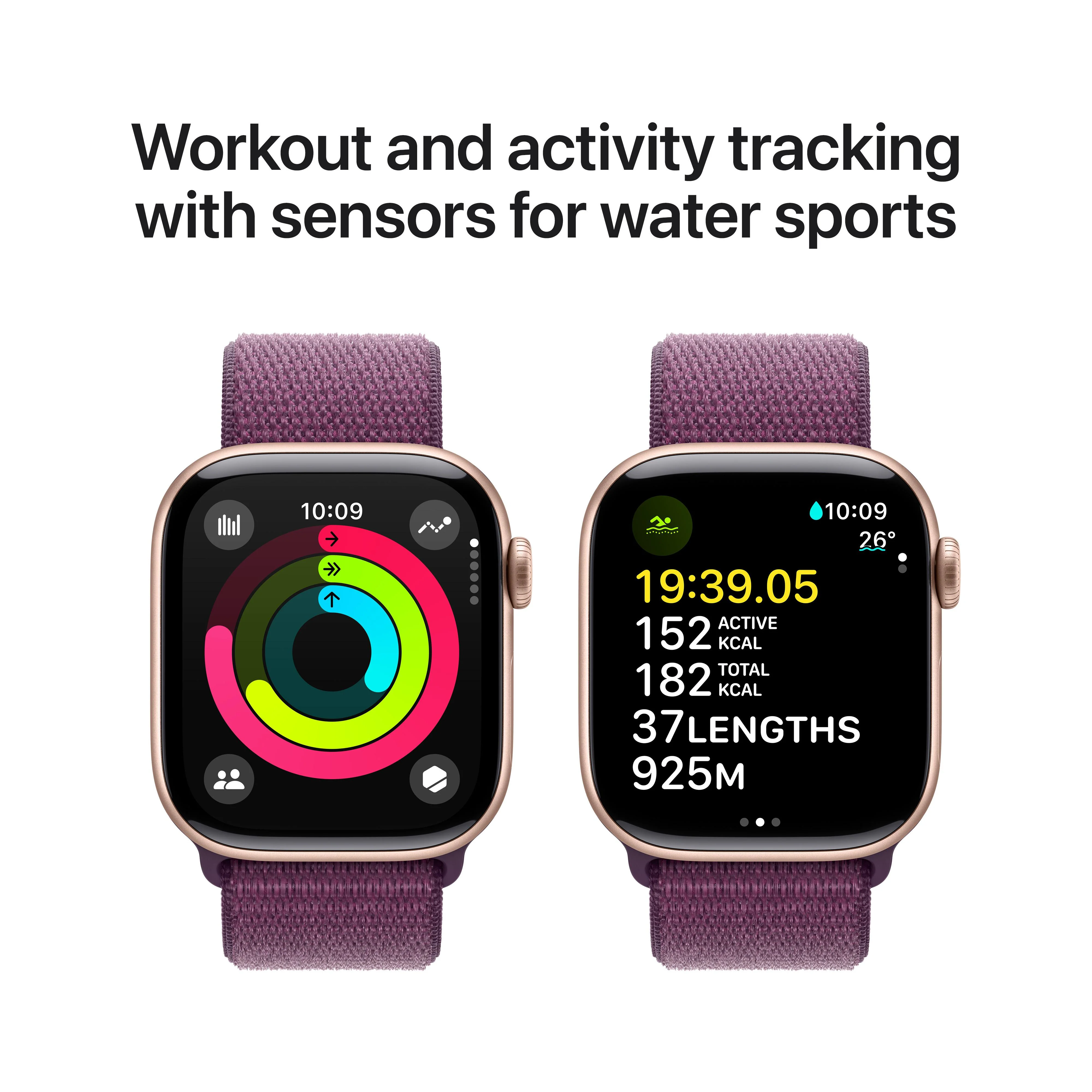 Apple Watch Series 10 GPS + Cellular 42mm Rose Gold Aluminium Case with Plum Sport Loop - Image 4