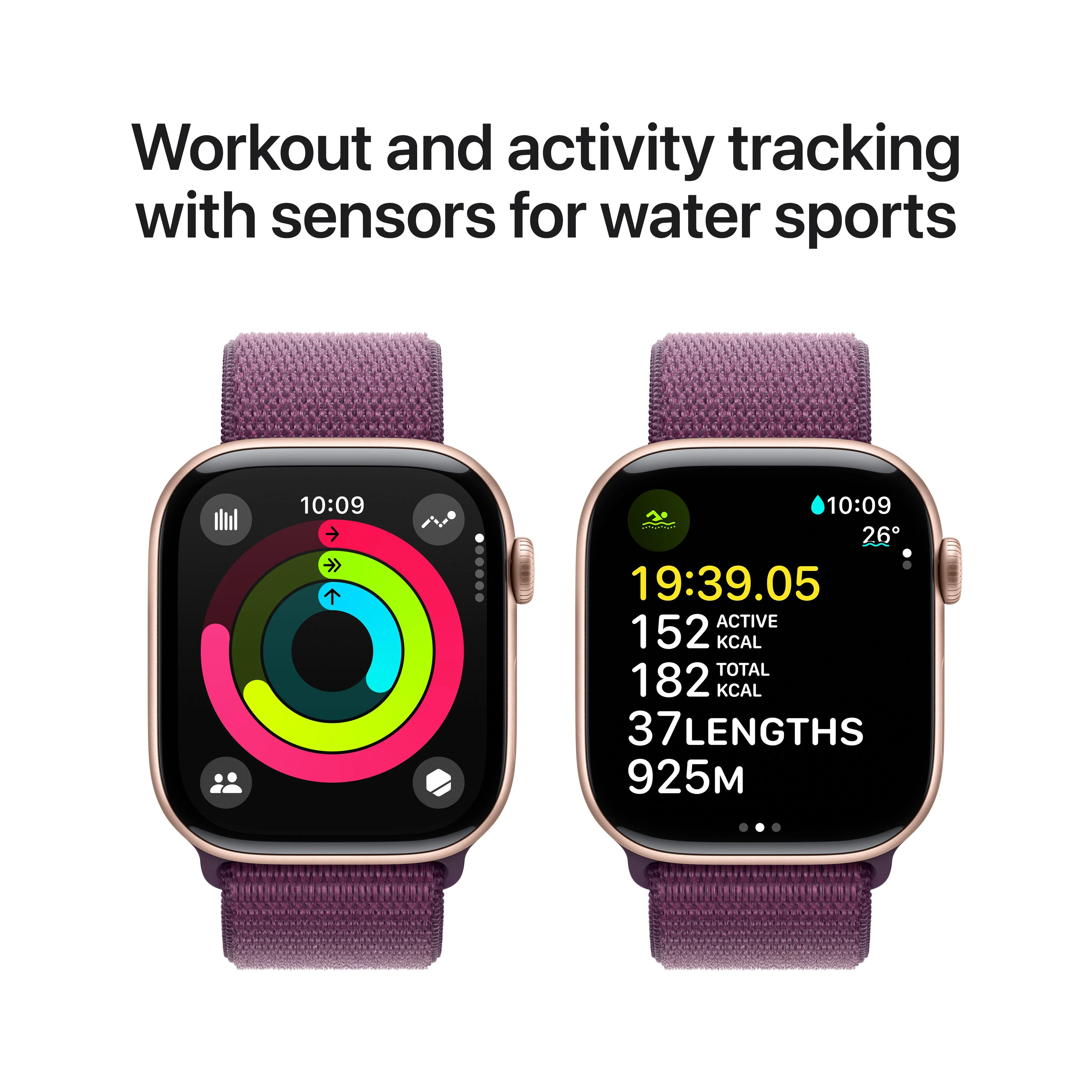 Apple Watch Series 10 GPS + Cellular 46mm Rose Gold Aluminium Case with Plum Sport Loop - Image 4