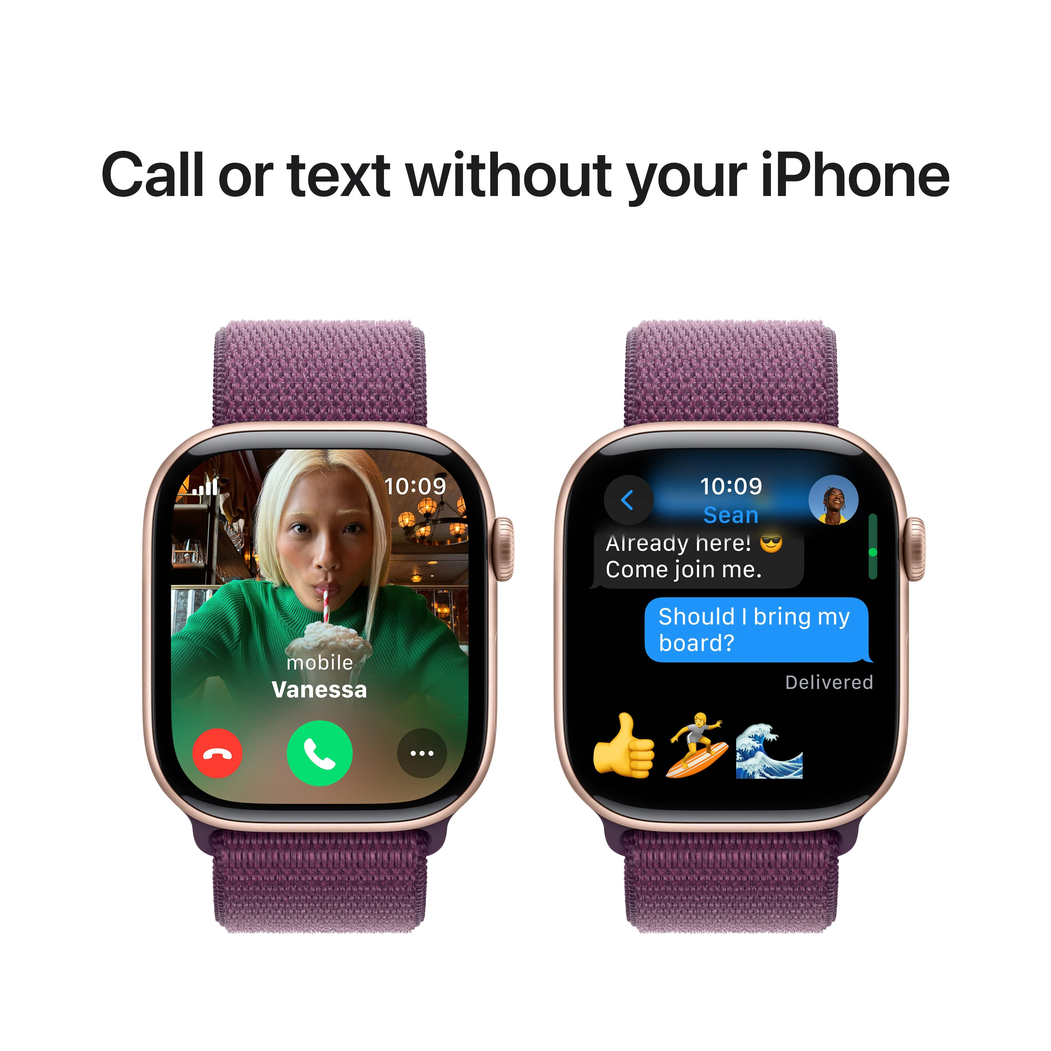 Apple Watch Series 10 GPS + Cellular 46mm Rose Gold Aluminium Case with Plum Sport Loop - Image 7