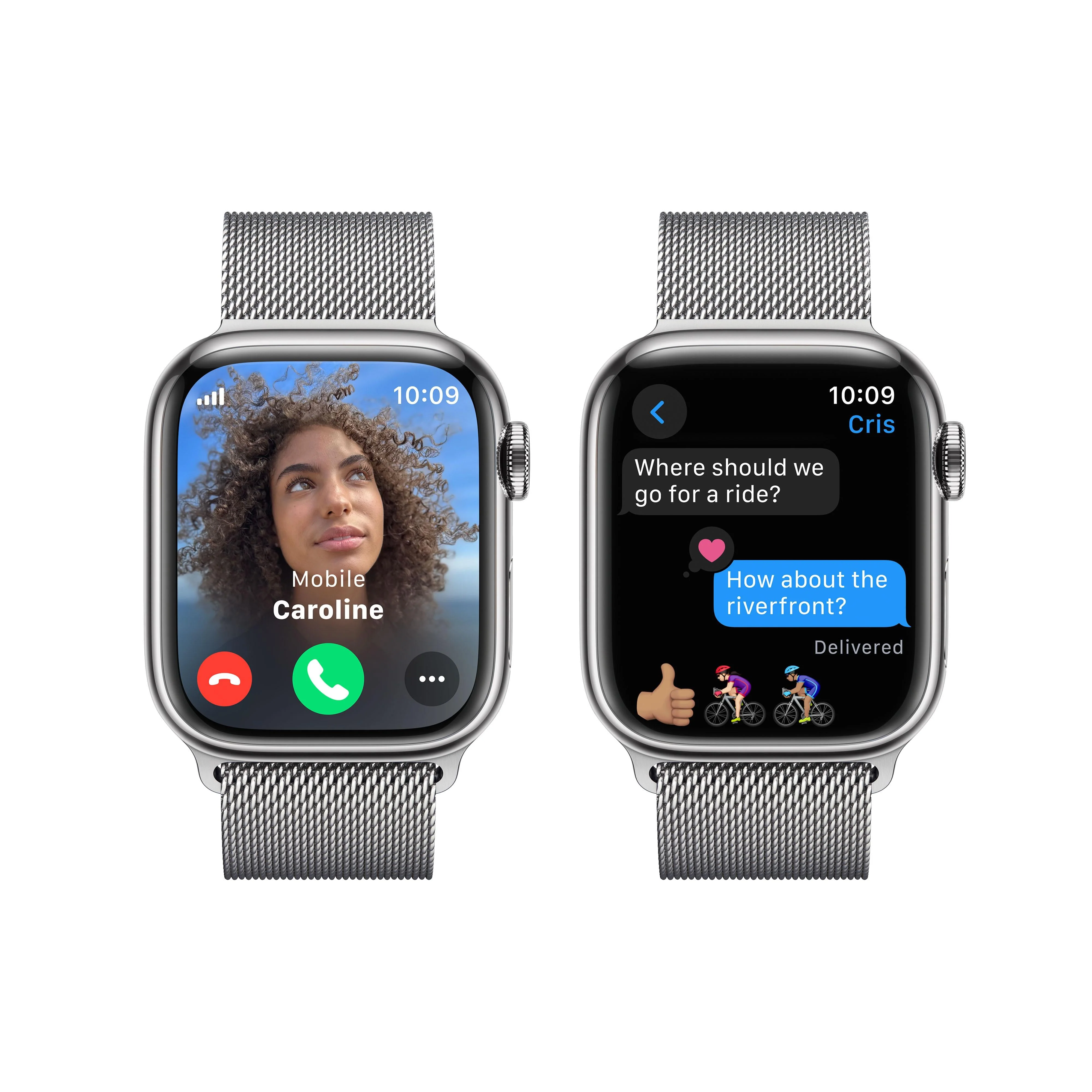 Apple Watch Series 9 GPS + Cellular 41mm Silver Stainless Steel Case with Silver Milanese Loop - Image 6