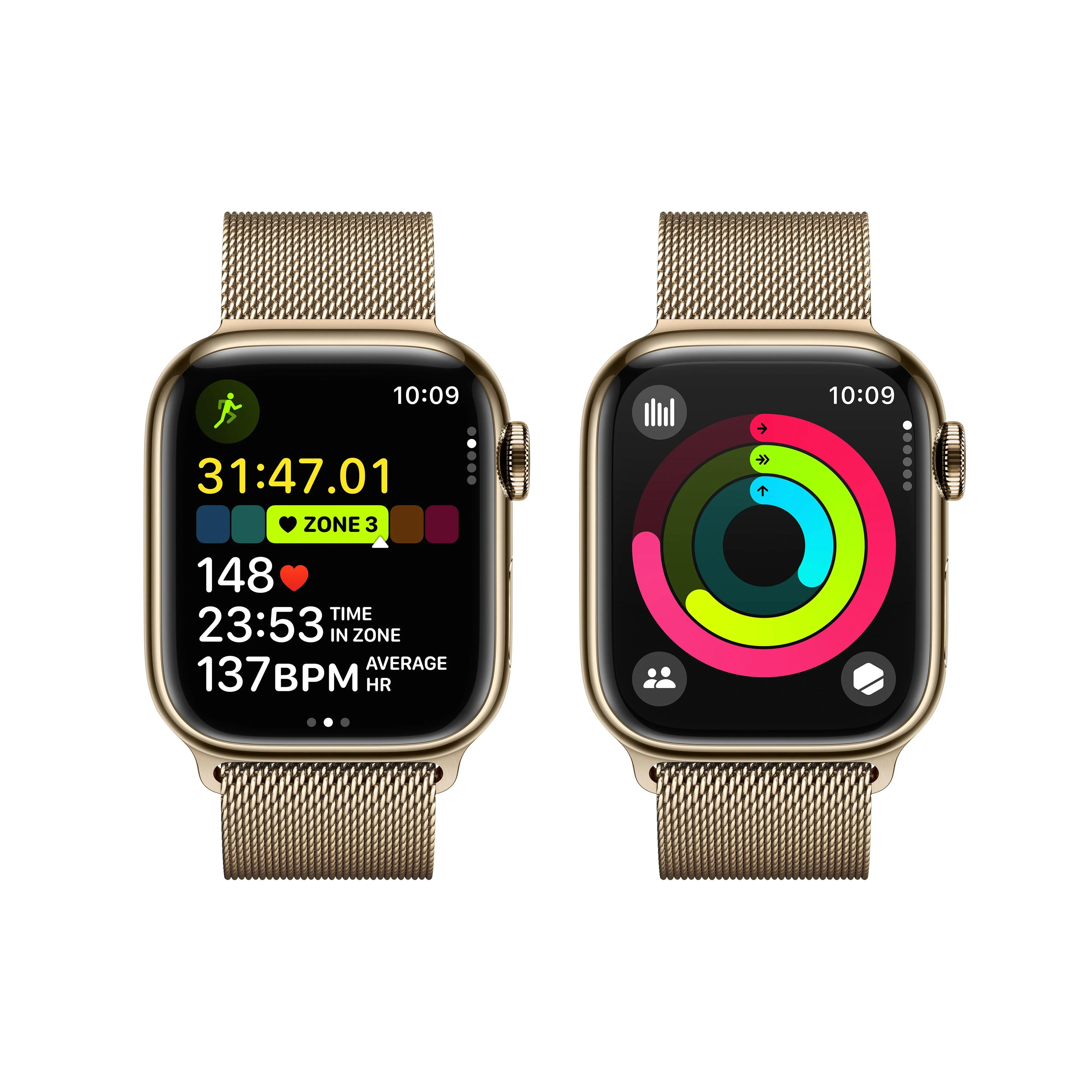 Apple Watch Series 9 GPS + Cellular 41mm Gold Stainless Steel Case with Gold Milanese Loop - Image 8