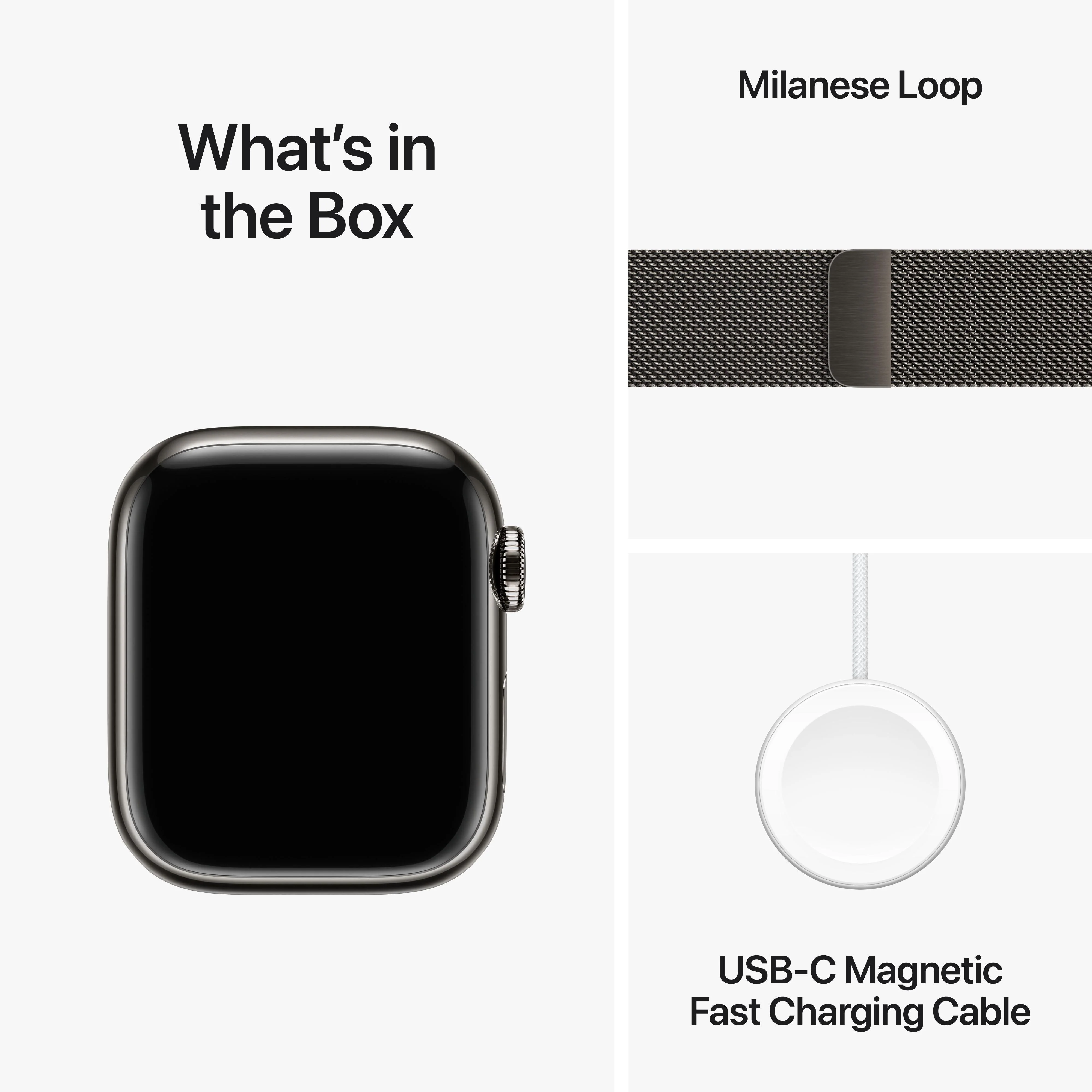 Apple Watch Series 9 GPS + Cellular 41mm Graphite Stainless Steel Case with Graphite Milanese Loop - Image 10