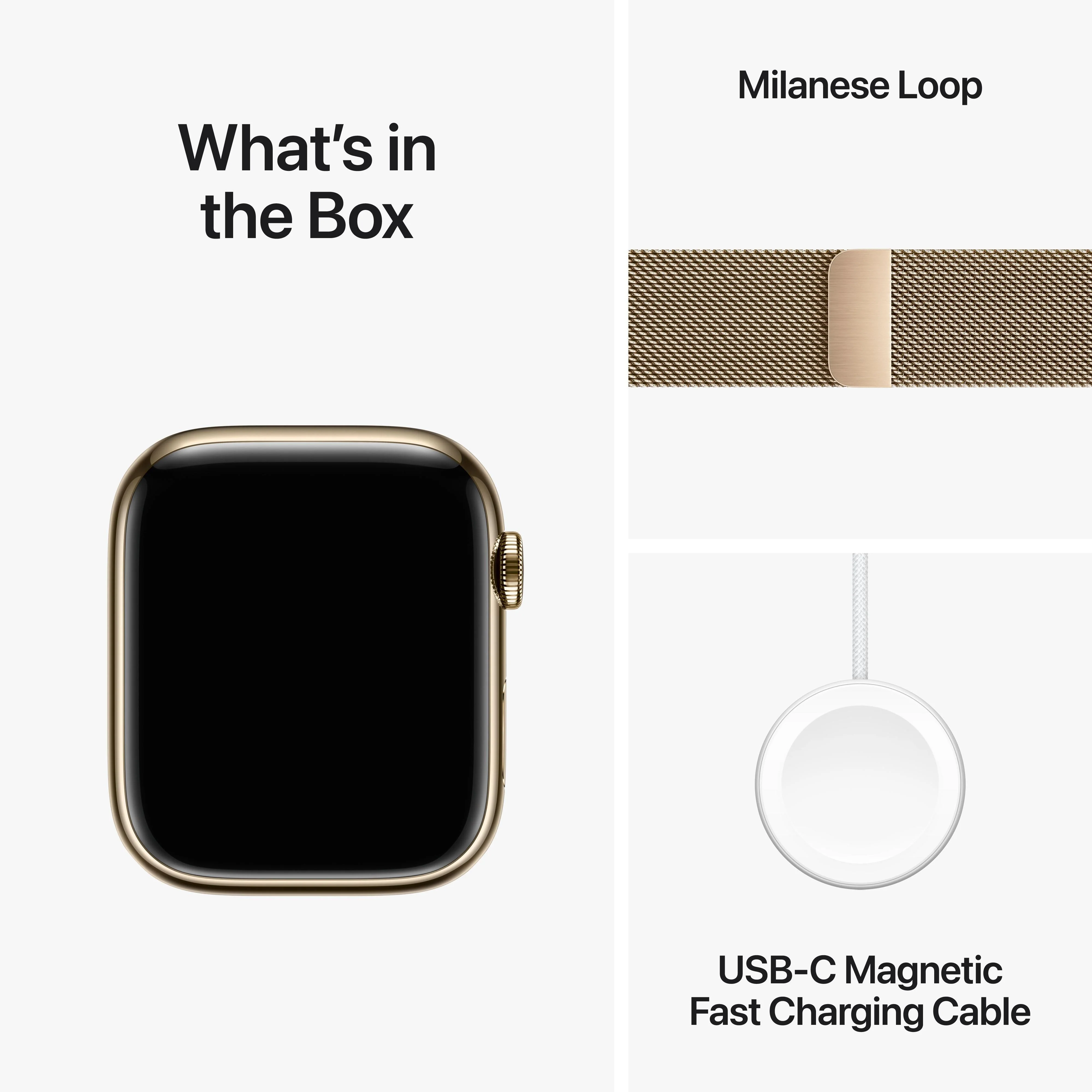 Apple Watch Series 9 GPS + Cellular 45mm Gold Stainless Steel Case with Gold Milanese Loop - Image 10
