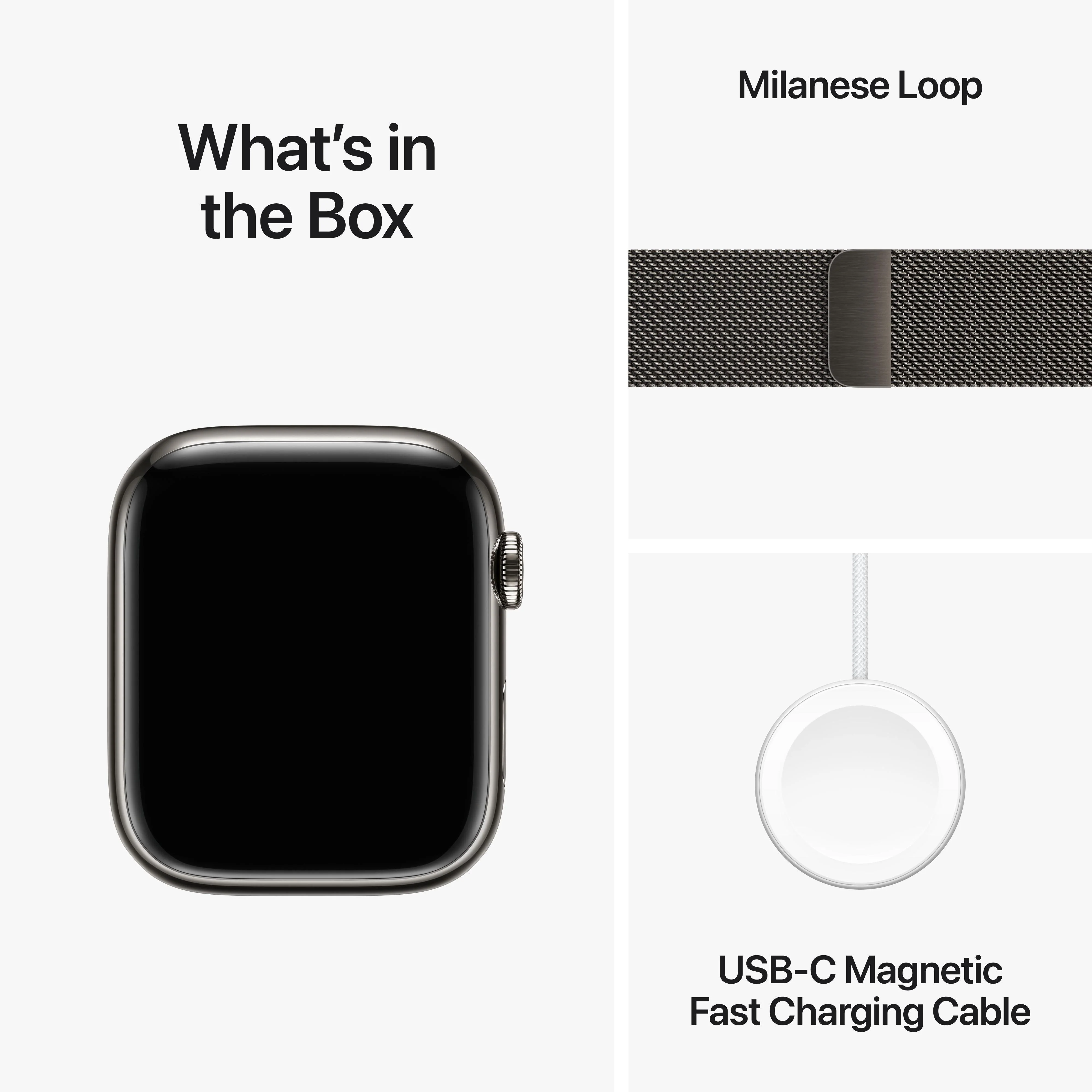 Apple Watch Series 9 GPS + Cellular 45mm Graphite Stainless Steel Case with Graphite Milanese Loop - Image 10