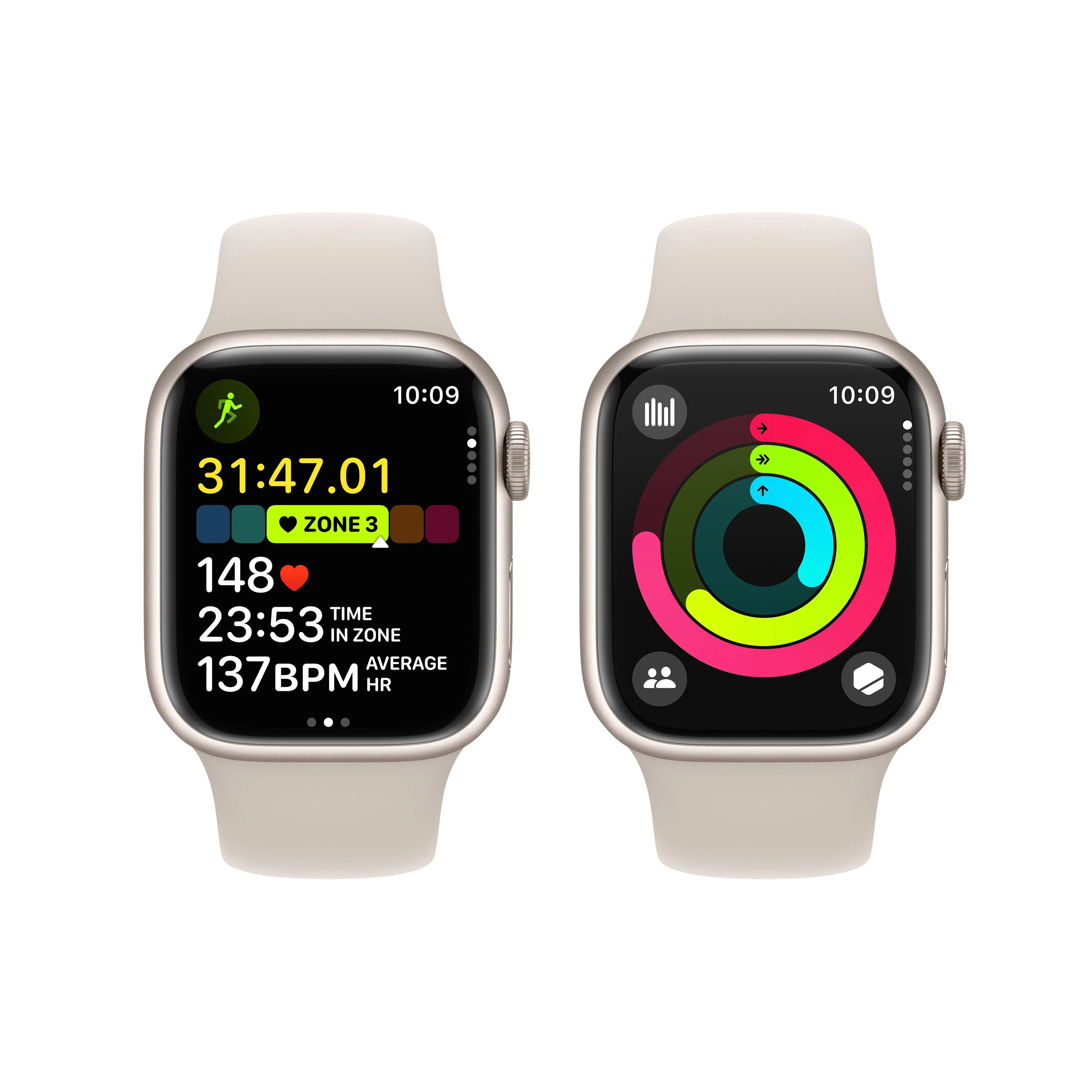 Apple Watch Series 9 GPS 41mm Starlight Aluminium Case with Starlight Sport Band - M/L - Image 8