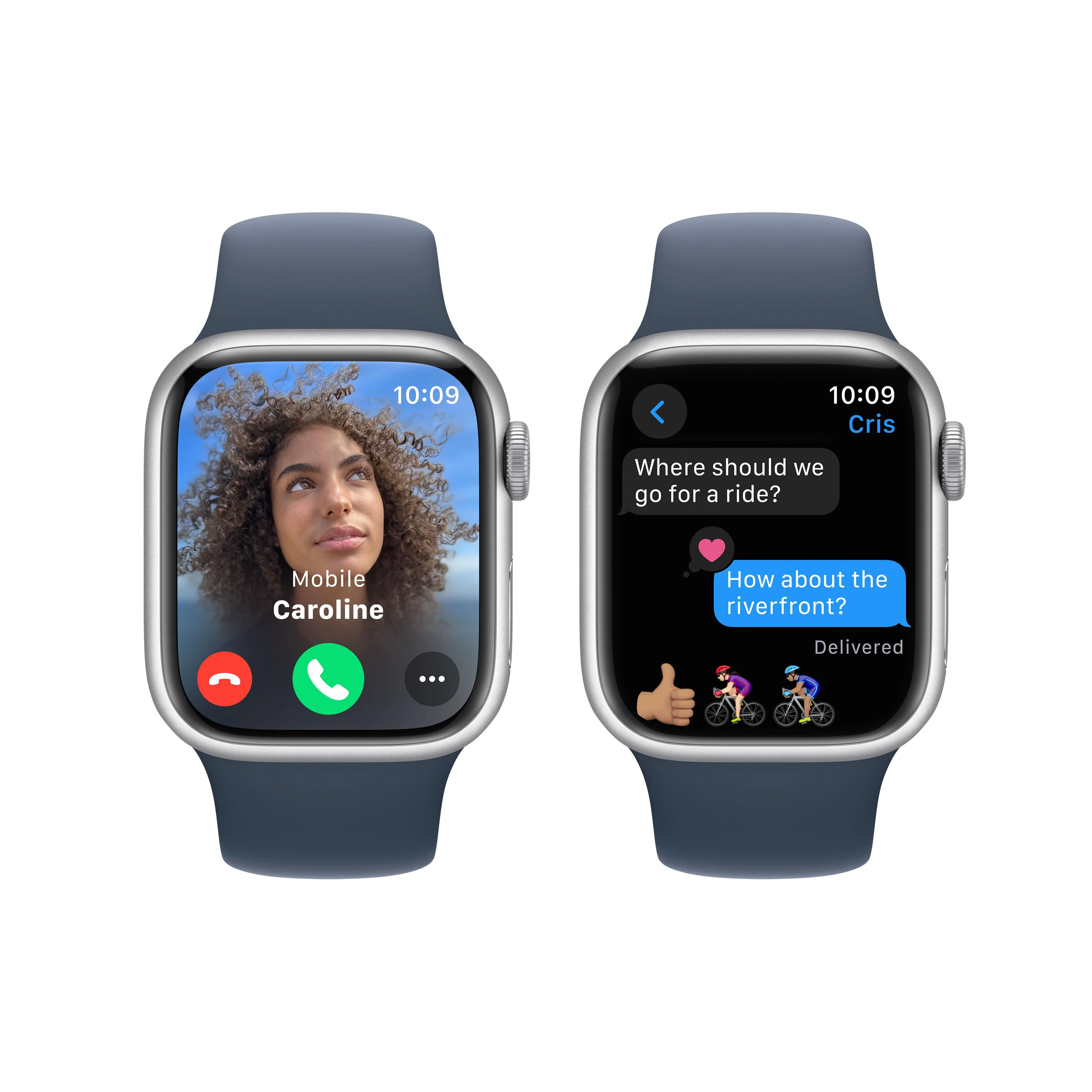 Apple Watch Series 9 GPS 41mm Silver Aluminium Case with Storm Blue Sport Band - S/M - Image 6