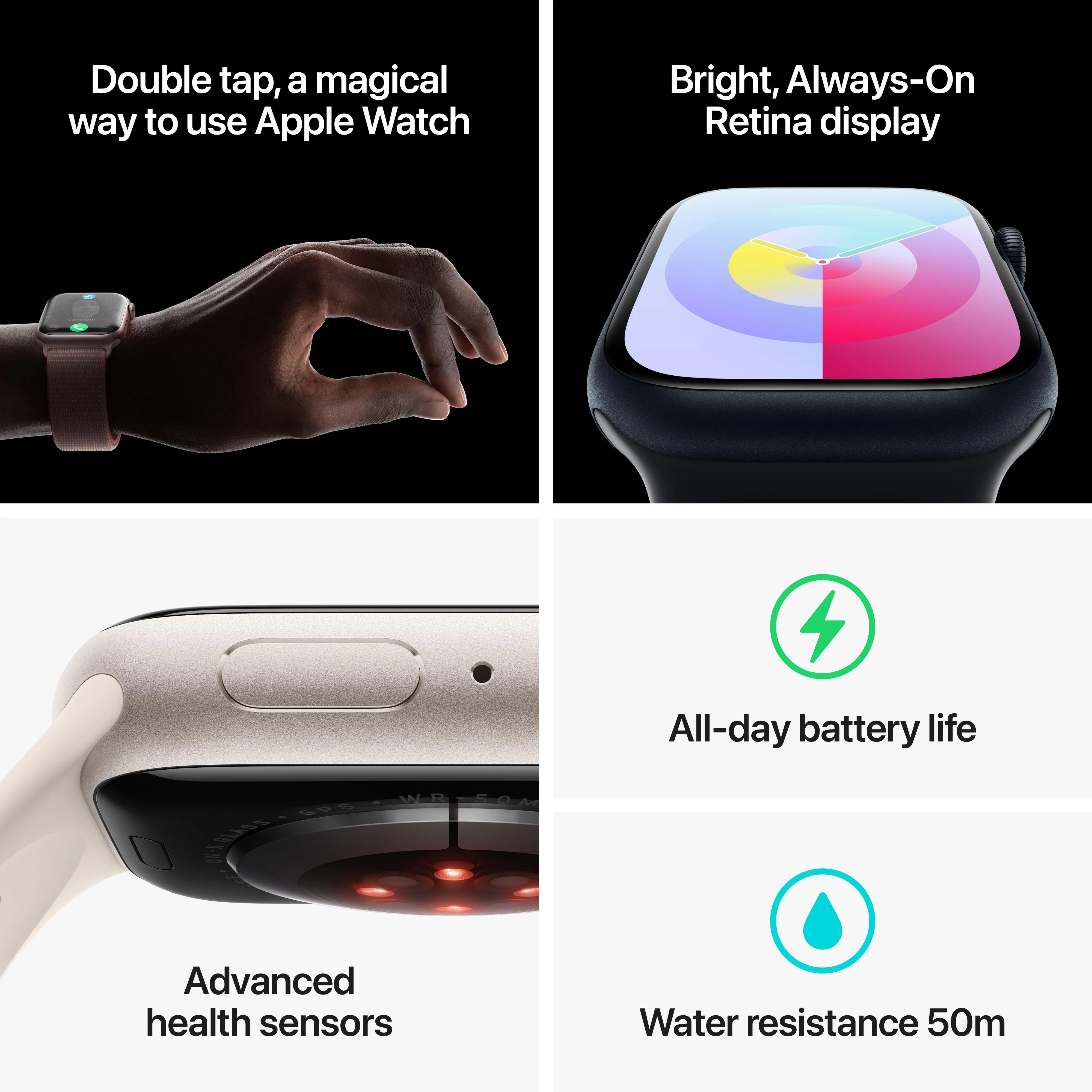 Apple Watch Series 9 GPS 45mm Starlight Aluminium Case with Starlight Sport Band - S/M - Image 9