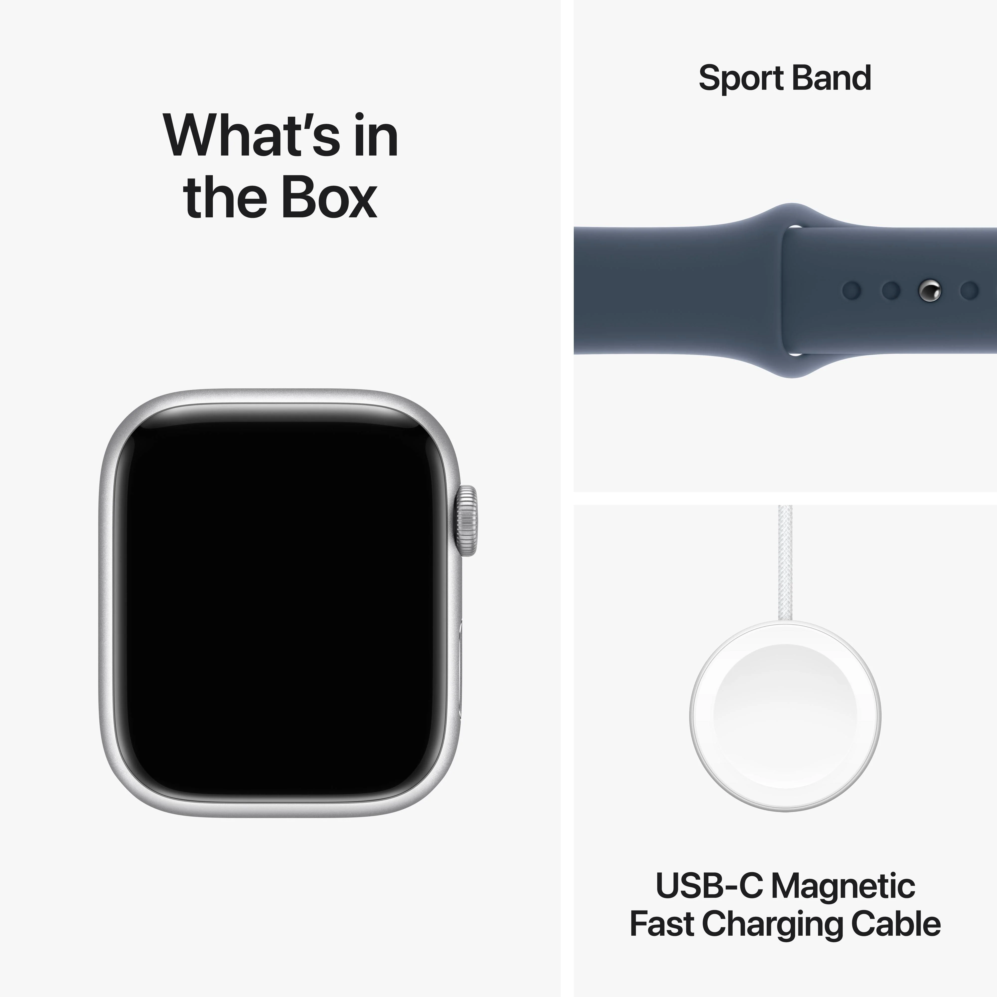 Apple Watch Series 9 GPS 45mm Silver Aluminium Case with Storm Blue Sport Band - S/M - Image 10