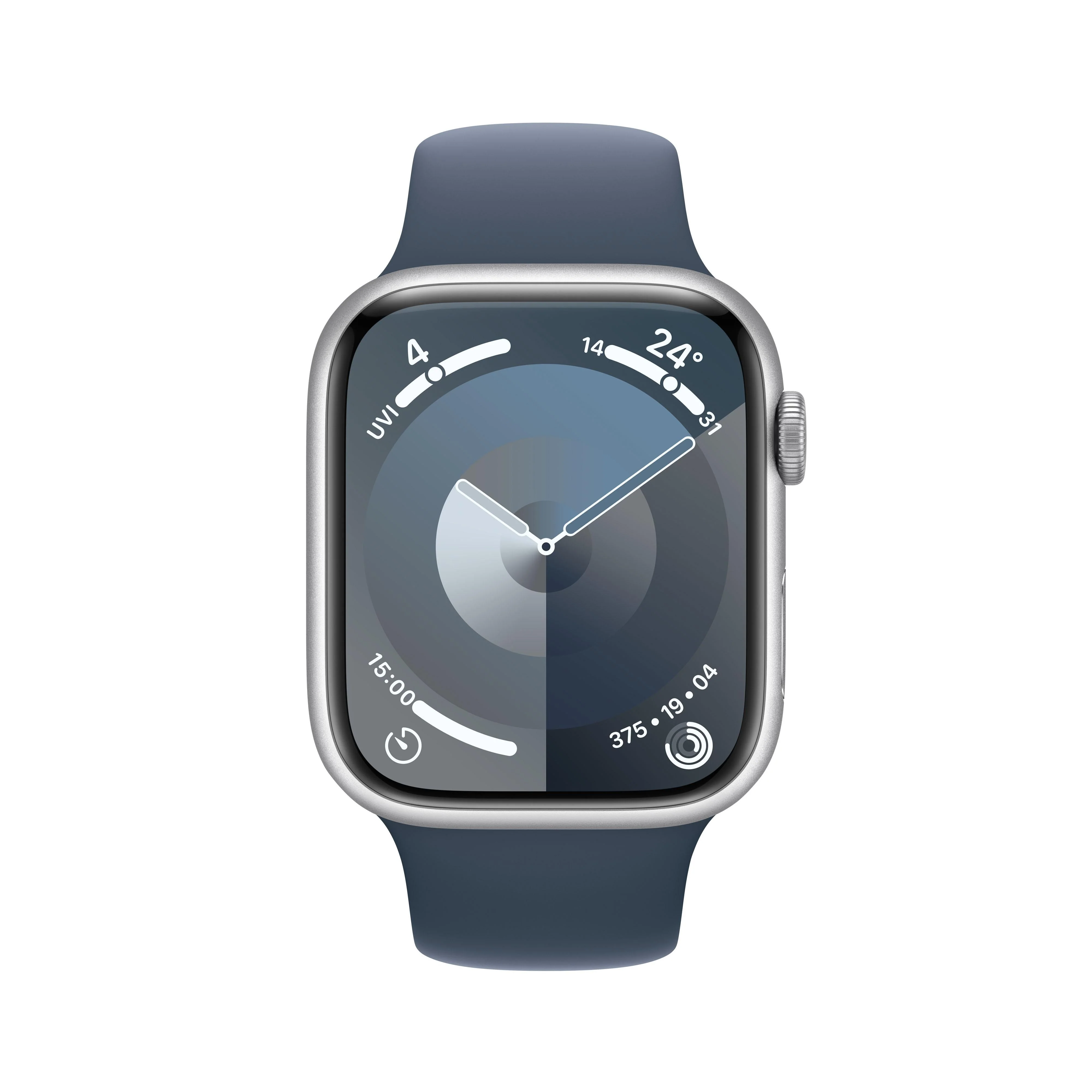 Apple Watch Series 9 GPS 45mm Silver Aluminium Case with Storm Blue Sport Band - M/L - Image 2