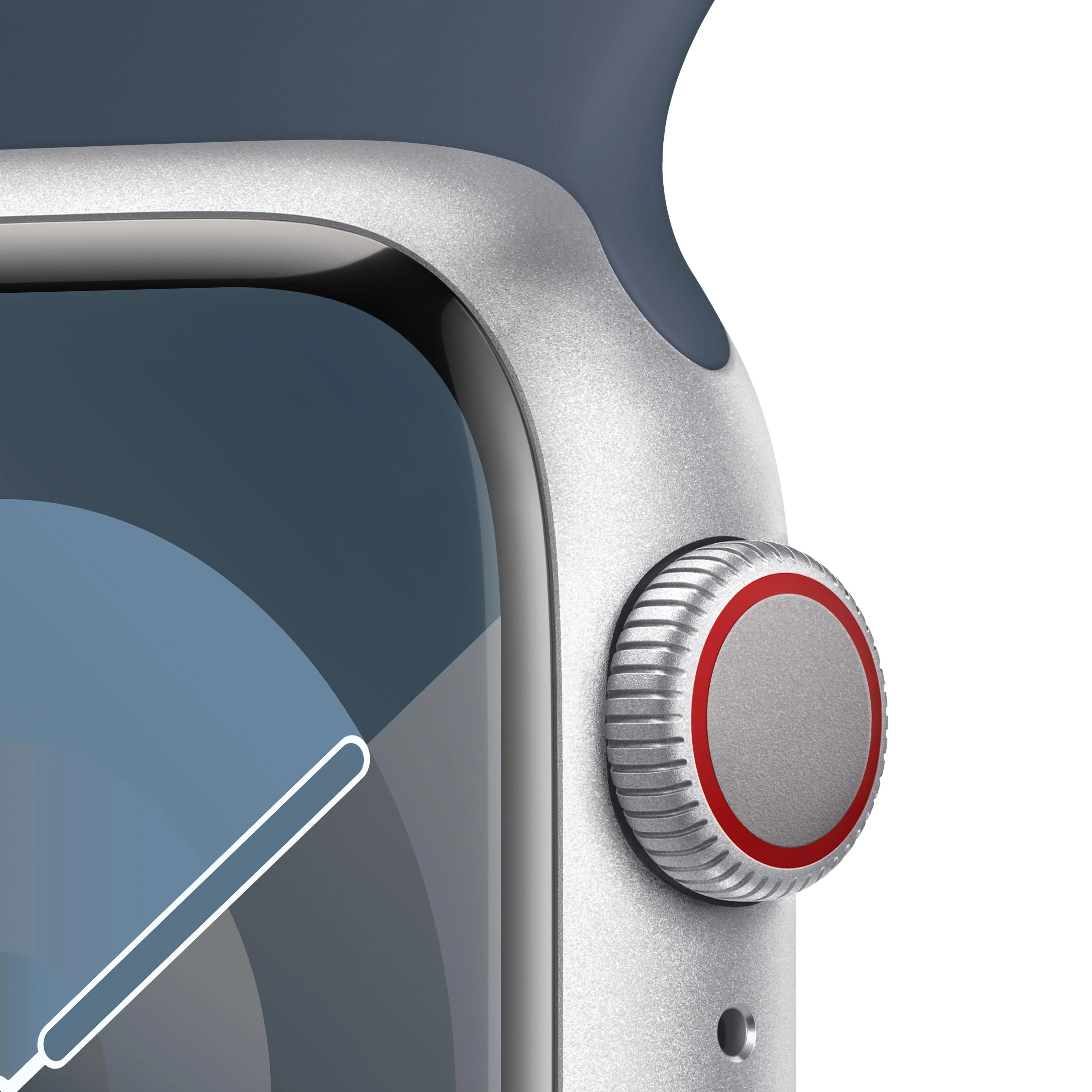 Apple Watch Series 9 GPS + Cellular 41mm Silver Aluminium Case with Storm Blue Sport Band - S/M - Image 3