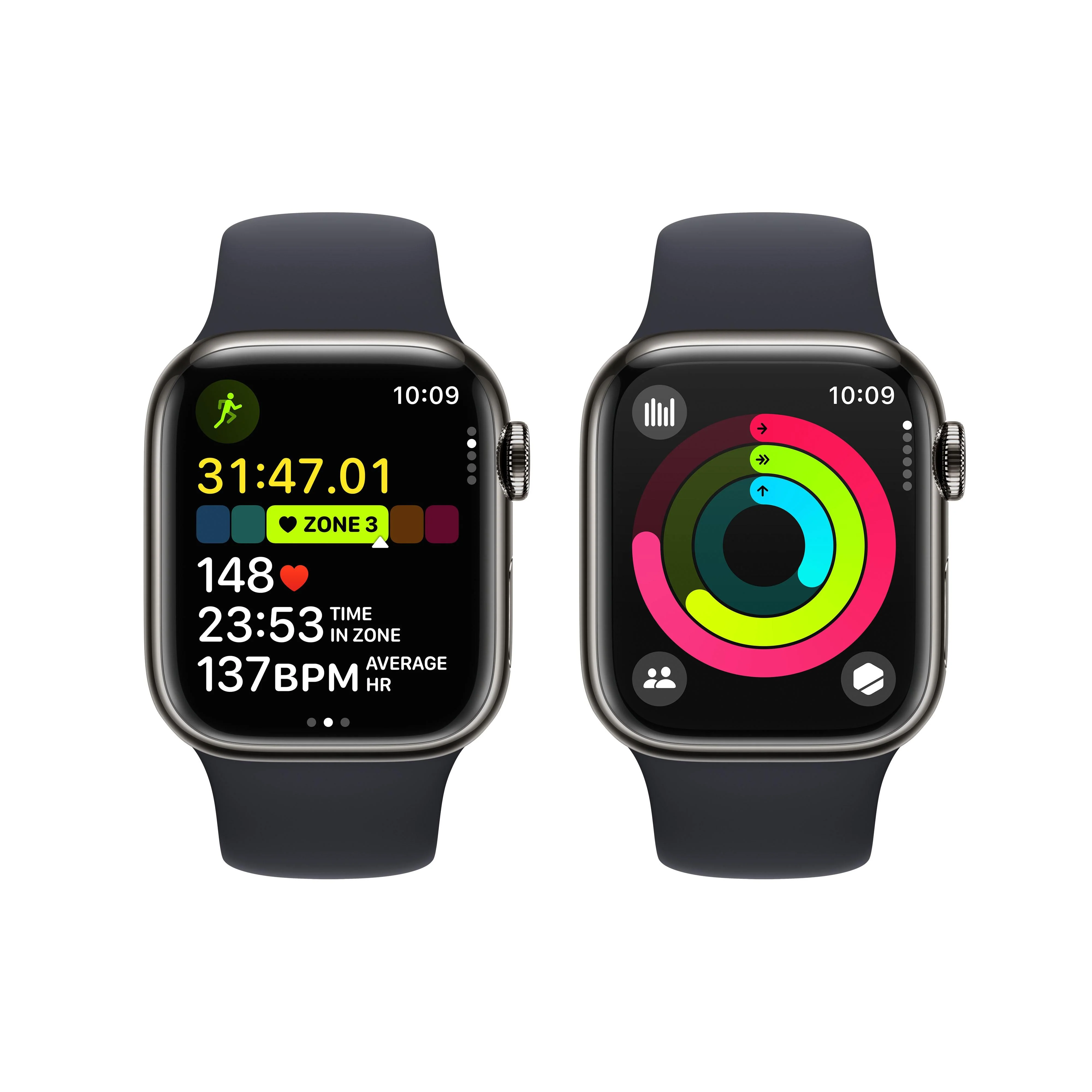 Apple Watch Series 9 GPS + Cellular 41mm Graphite Stainless Steel Case with Midnight Sport Band - S/M - Image 8