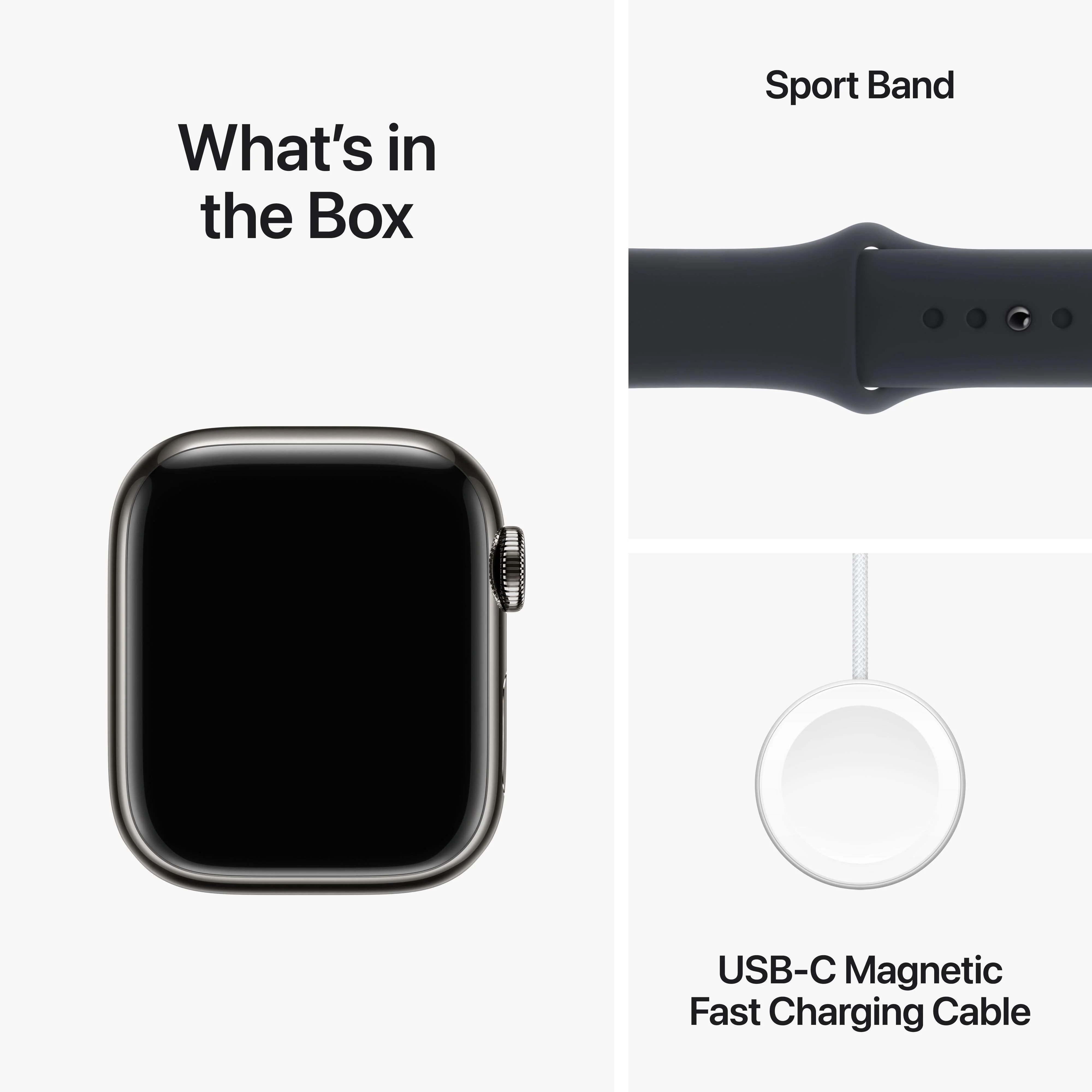 Apple Watch Series 9 GPS + Cellular 41mm Graphite Stainless Steel Case with Midnight Sport Band - M/L - Image 10