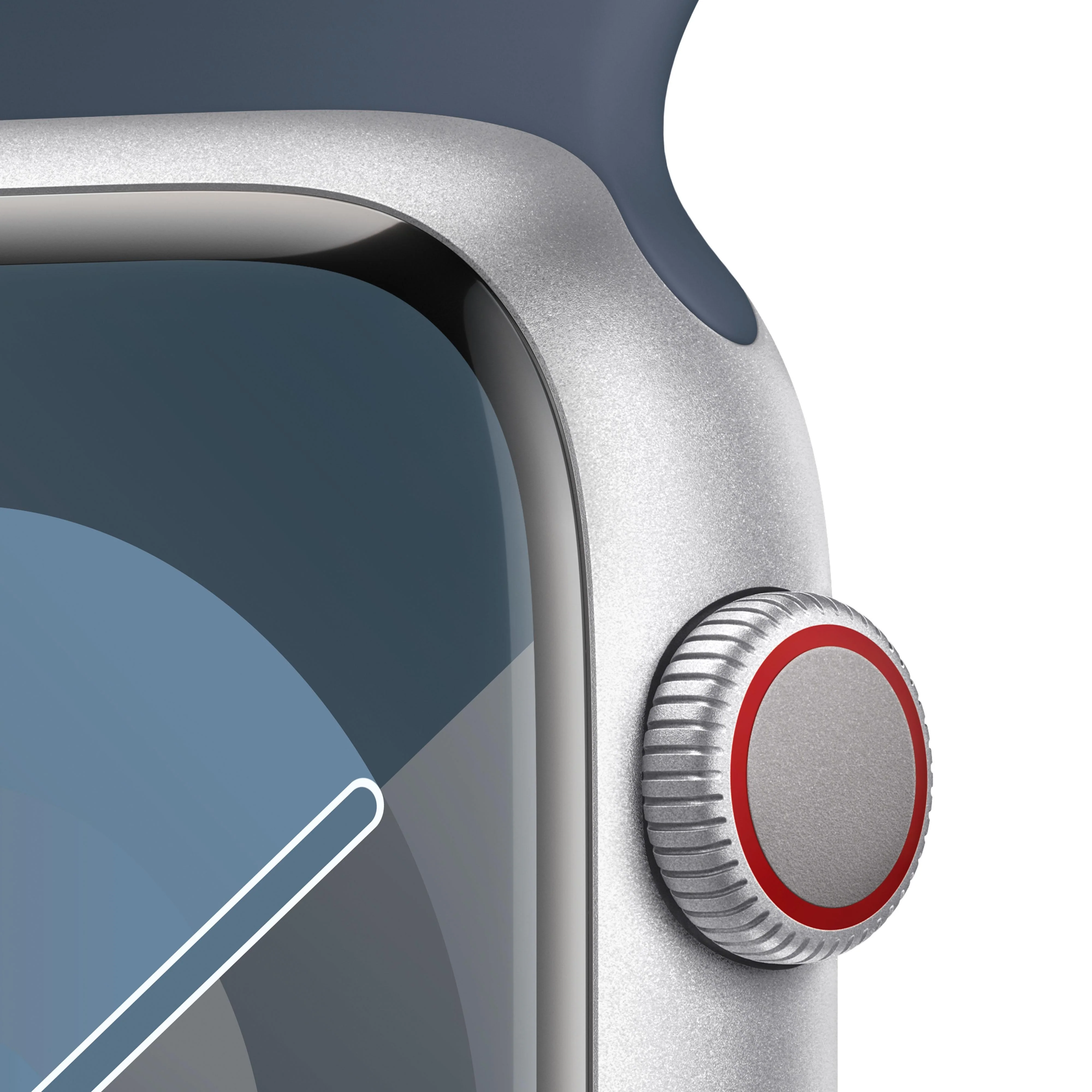 Apple Watch Series 9 GPS + Cellular 45mm Silver Aluminium Case with Storm Blue Sport Band - S/M - Image 3