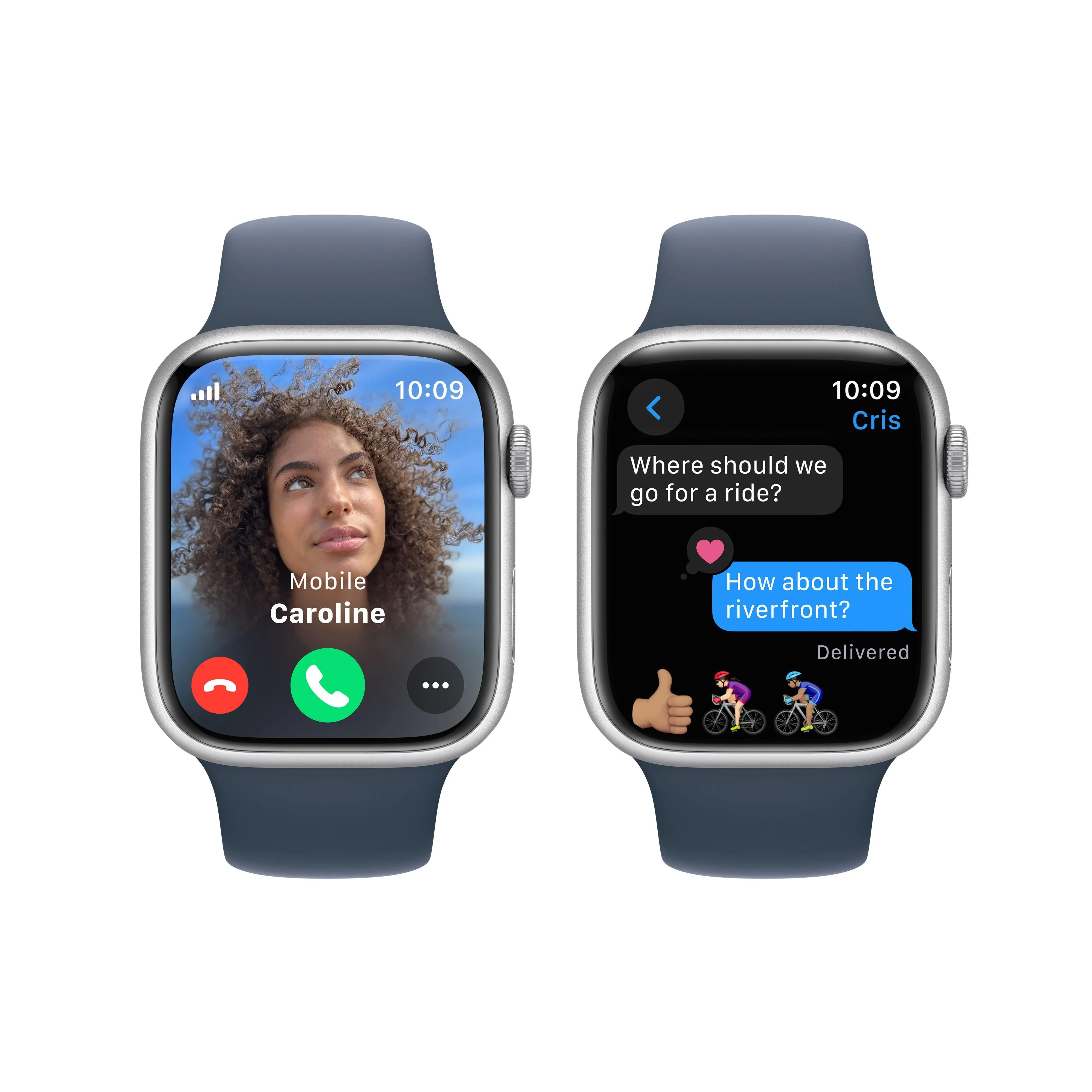 Apple Watch Series 9 GPS + Cellular 45mm Silver Aluminium Case with Storm Blue Sport Band - S/M - Image 6