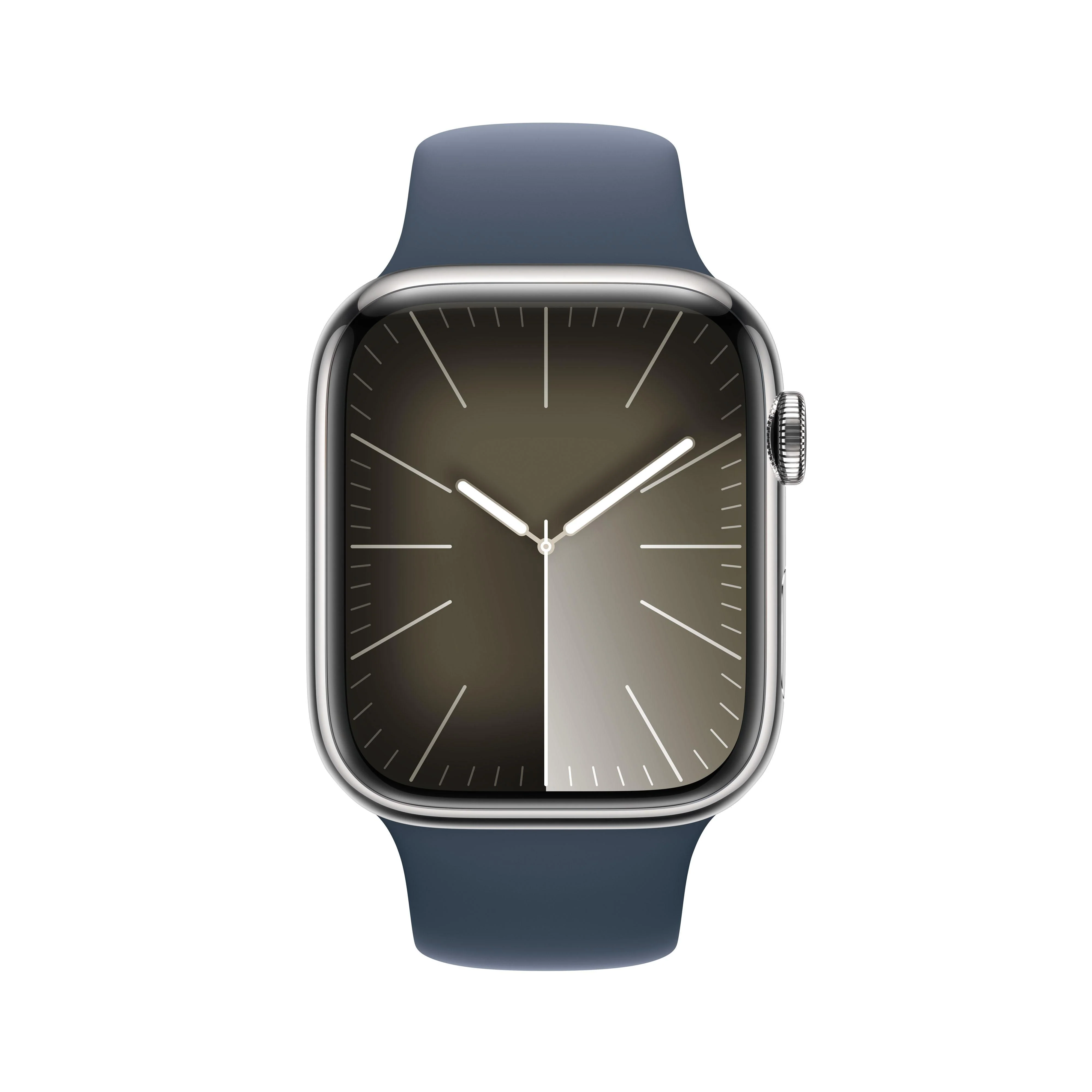 Apple Watch Series 9 GPS + Cellular 45mm Silver Stainless Steel Case with Storm Blue Sport Band - S/M - Image 2