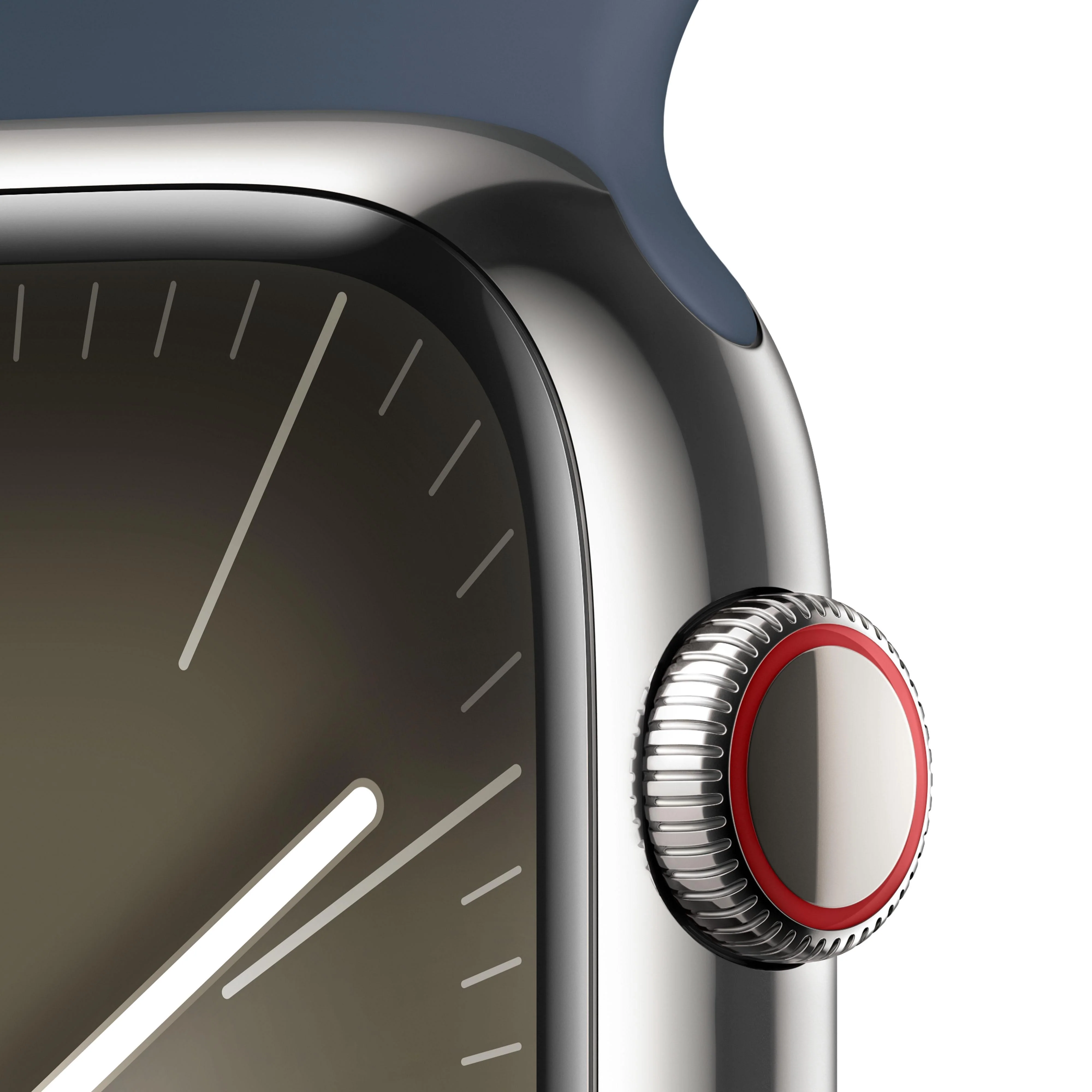 Apple Watch Series 9 GPS + Cellular 45mm Silver Stainless Steel Case with Storm Blue Sport Band - M/L - Image 3