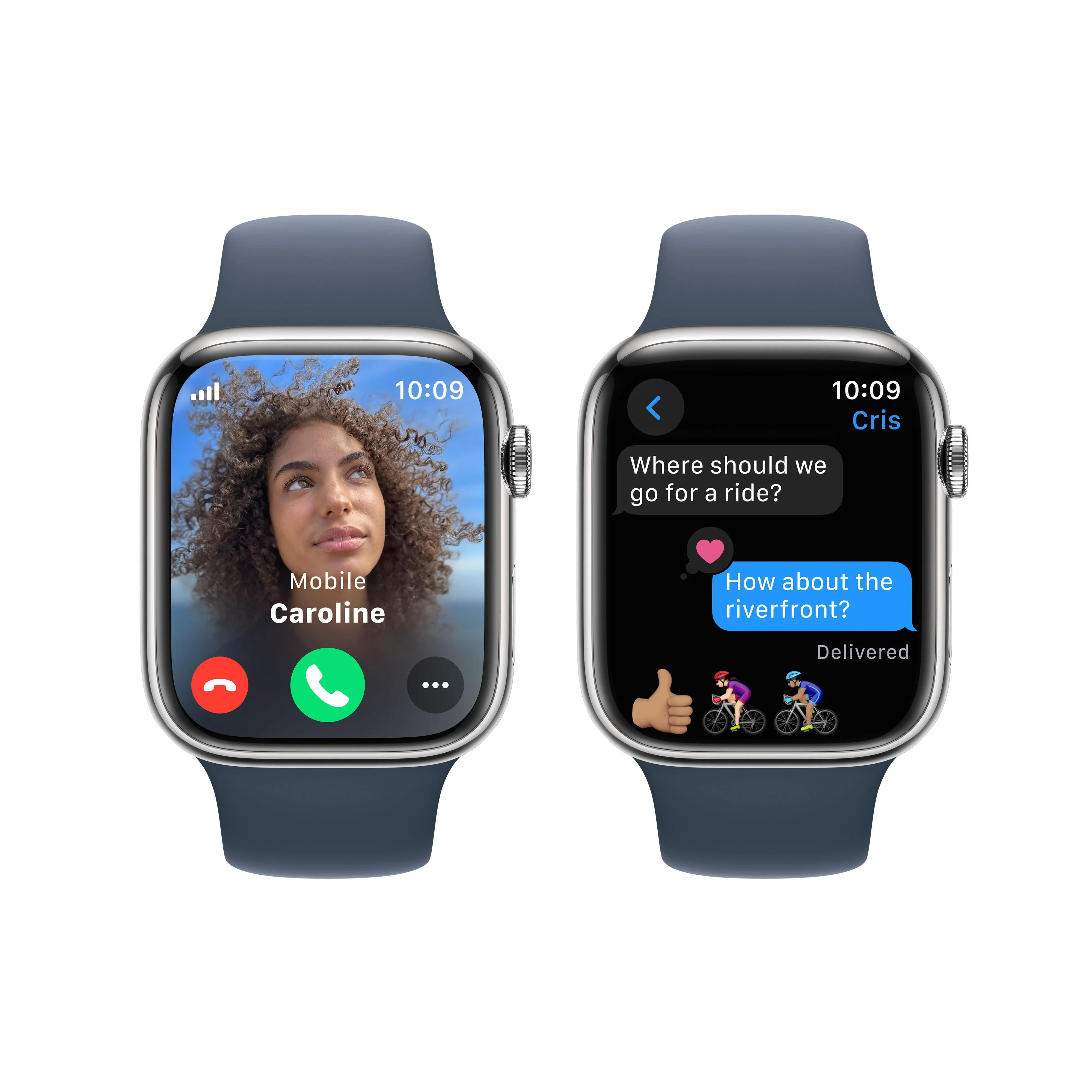 Apple Watch Series 9 GPS + Cellular 45mm Silver Stainless Steel Case with Storm Blue Sport Band - M/L - Image 6