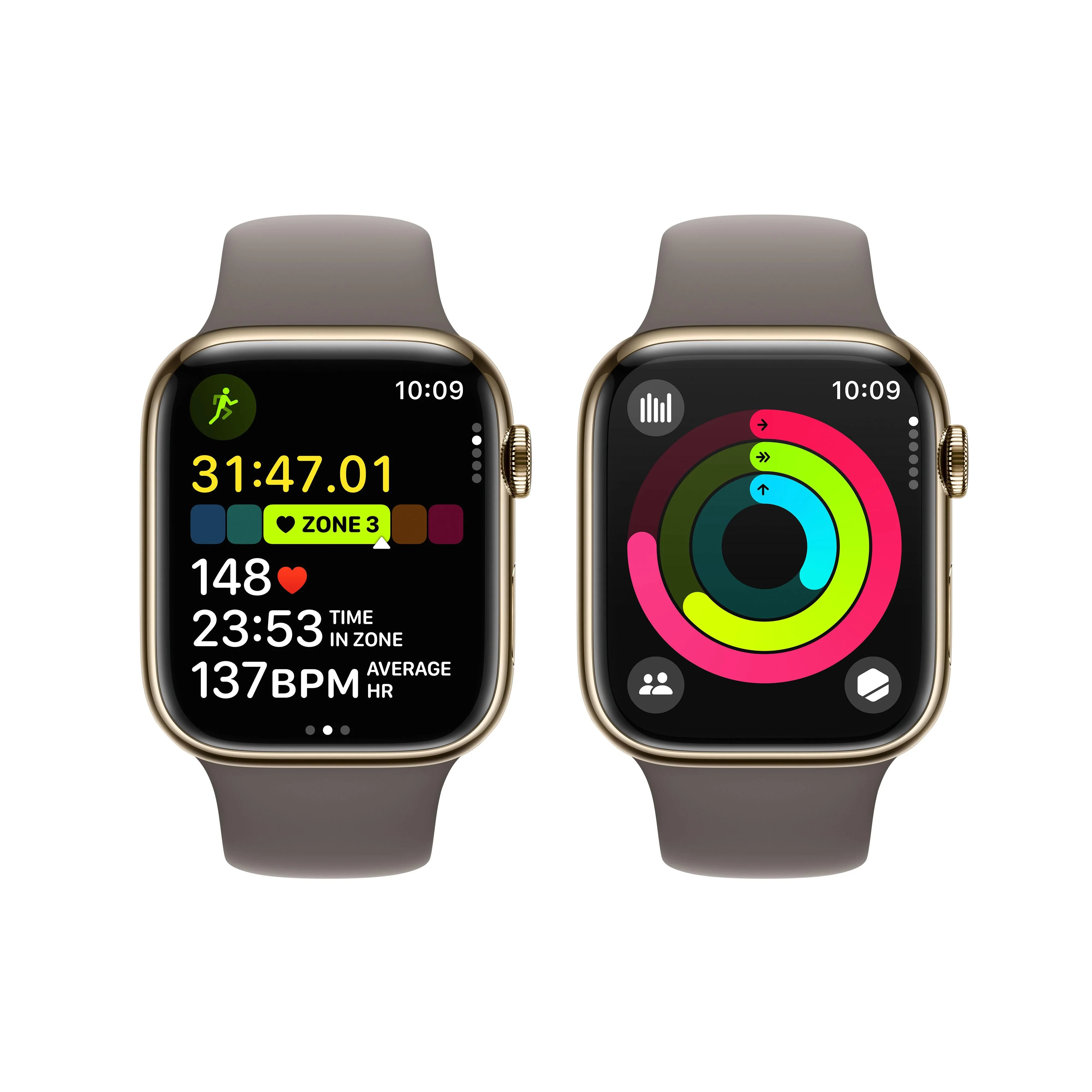 Apple Watch Series 9 GPS + Cellular 45mm Gold Stainless Steel Case with Clay Sport Band - S/M - Image 8
