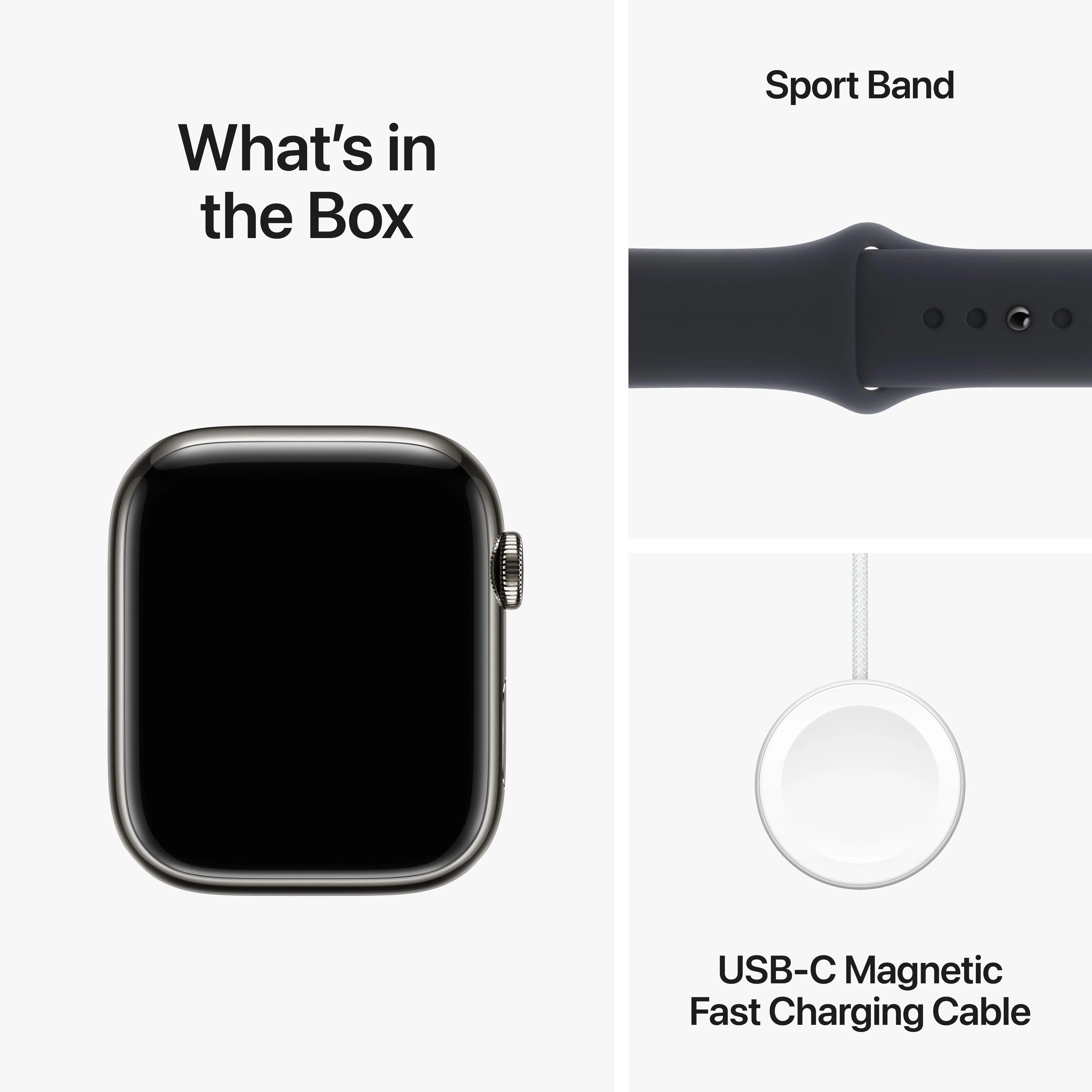 Apple Watch Series 9 GPS + Cellular 45mm Graphite Stainless Steel Case with Midnight Sport Band - M/L - Image 10