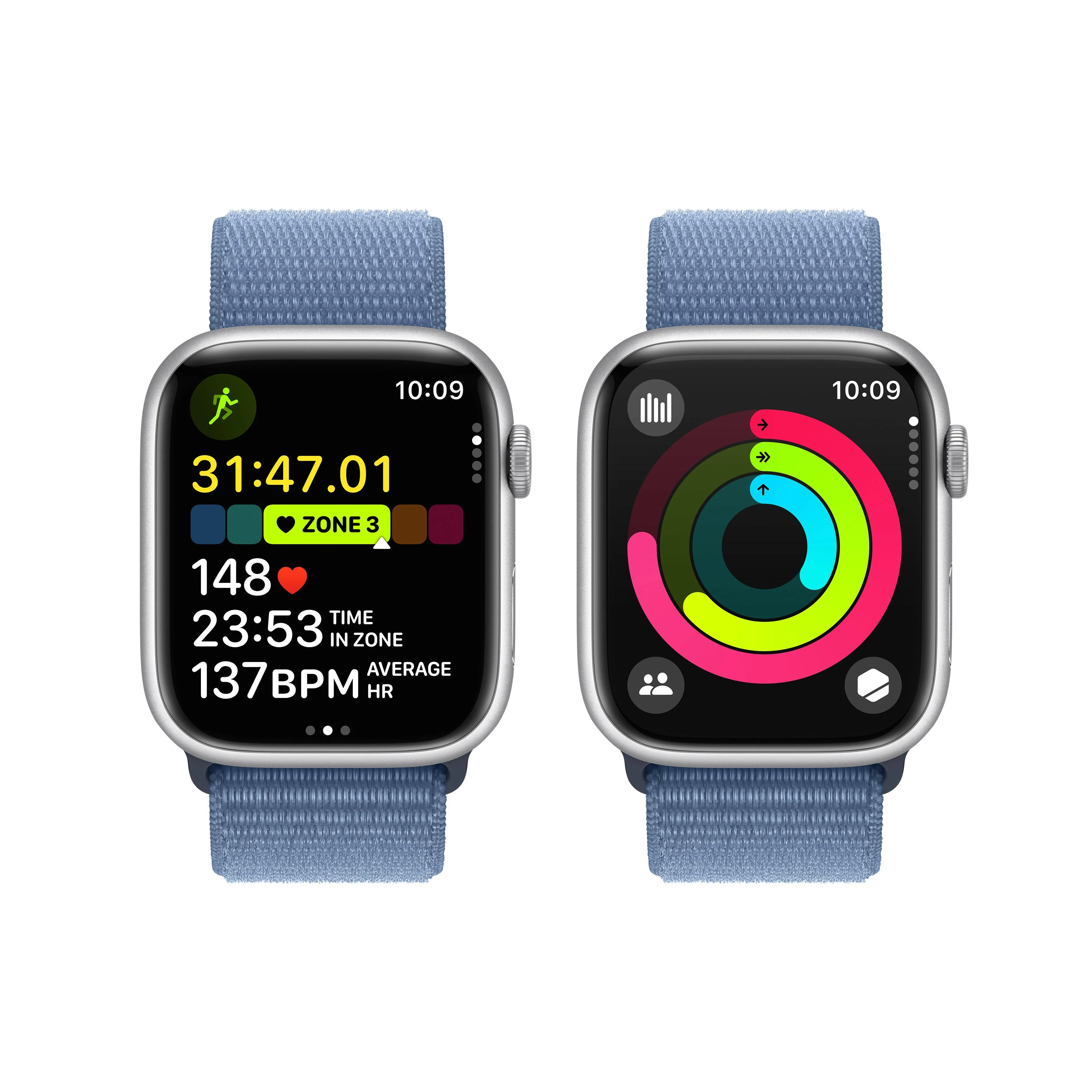 Apple Watch Series 9 GPS 45mm Silver Aluminium Case with Winter Blue Sport Loop - Image 8