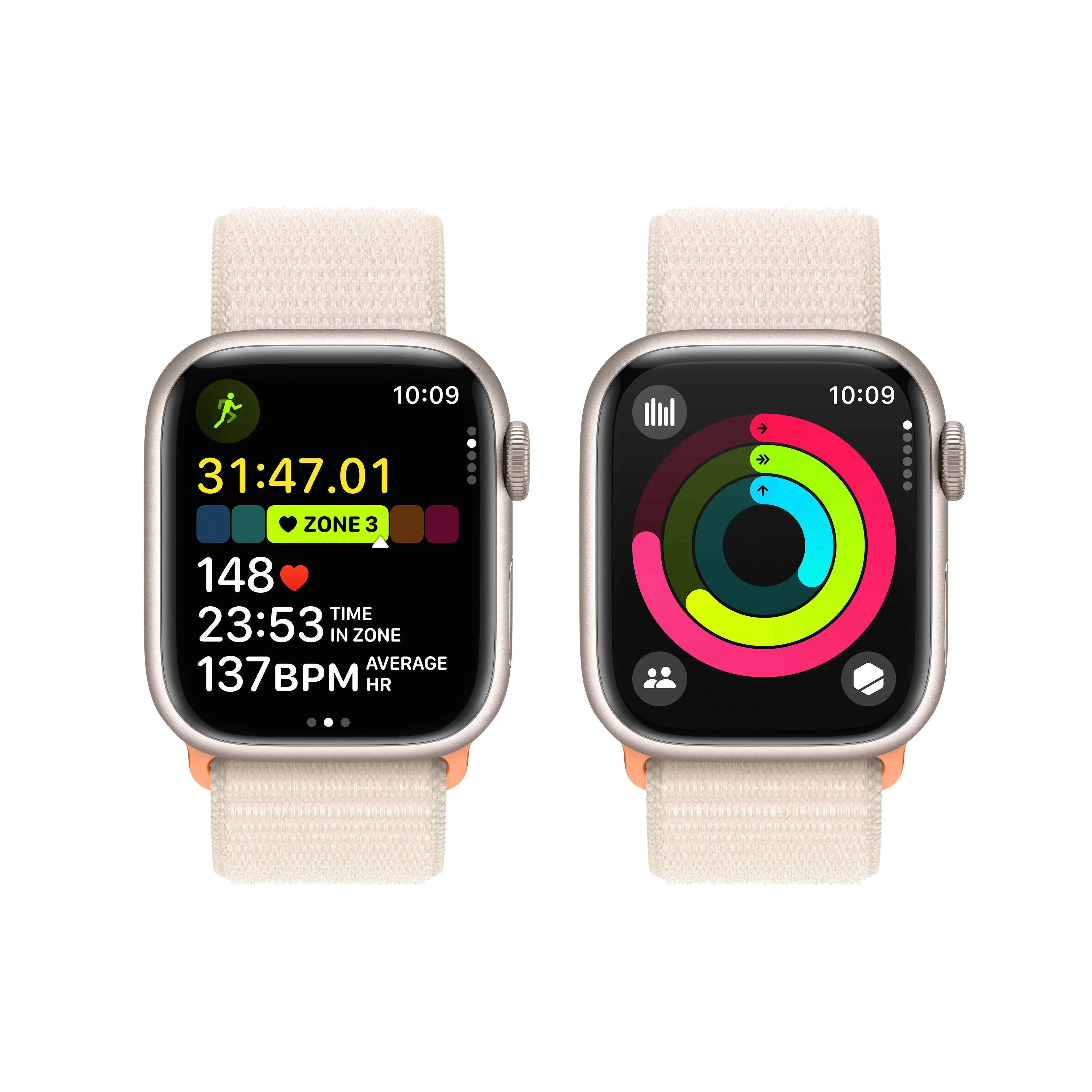 Apple Watch Series 9 GPS + Cellular 41mm Starlight Aluminium Case with Starlight Sport Loop - Image 8
