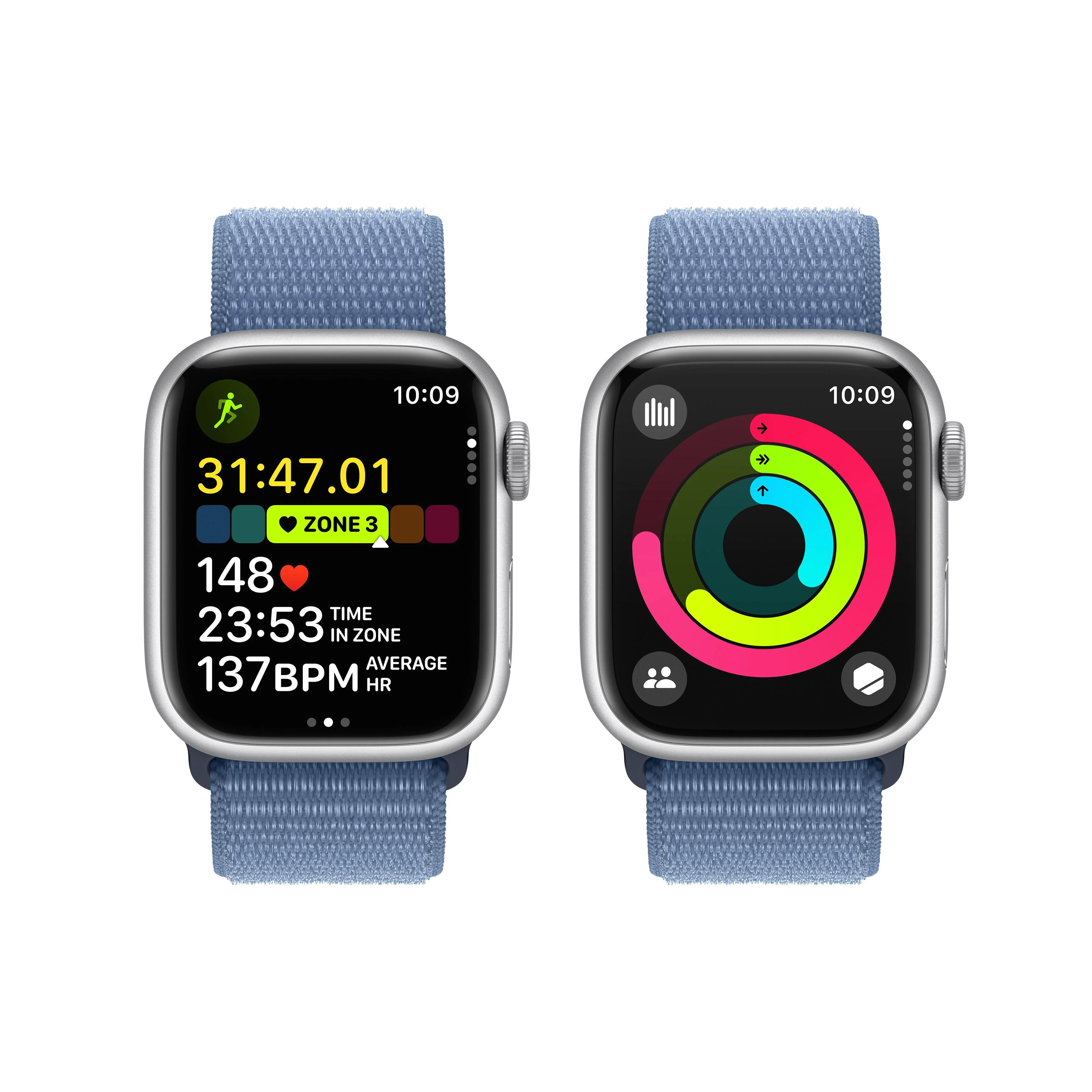 Apple Watch Series 9 GPS + Cellular 41mm Silver Aluminium Case with Winter Blue Sport Loop - Image 8