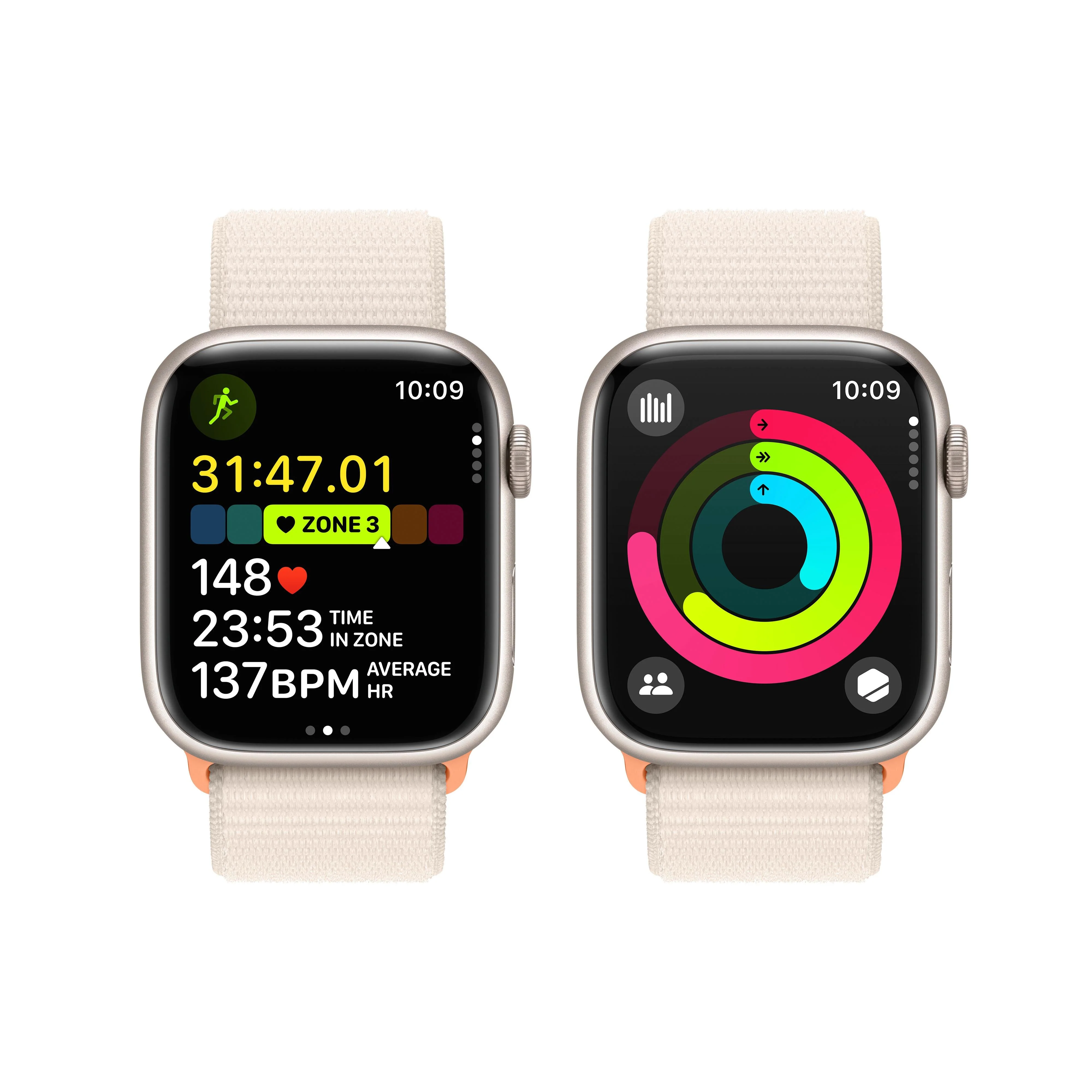 Apple Watch Series 9 GPS + Cellular 45mm Starlight Aluminium Case with Starlight Sport Loop - Image 8