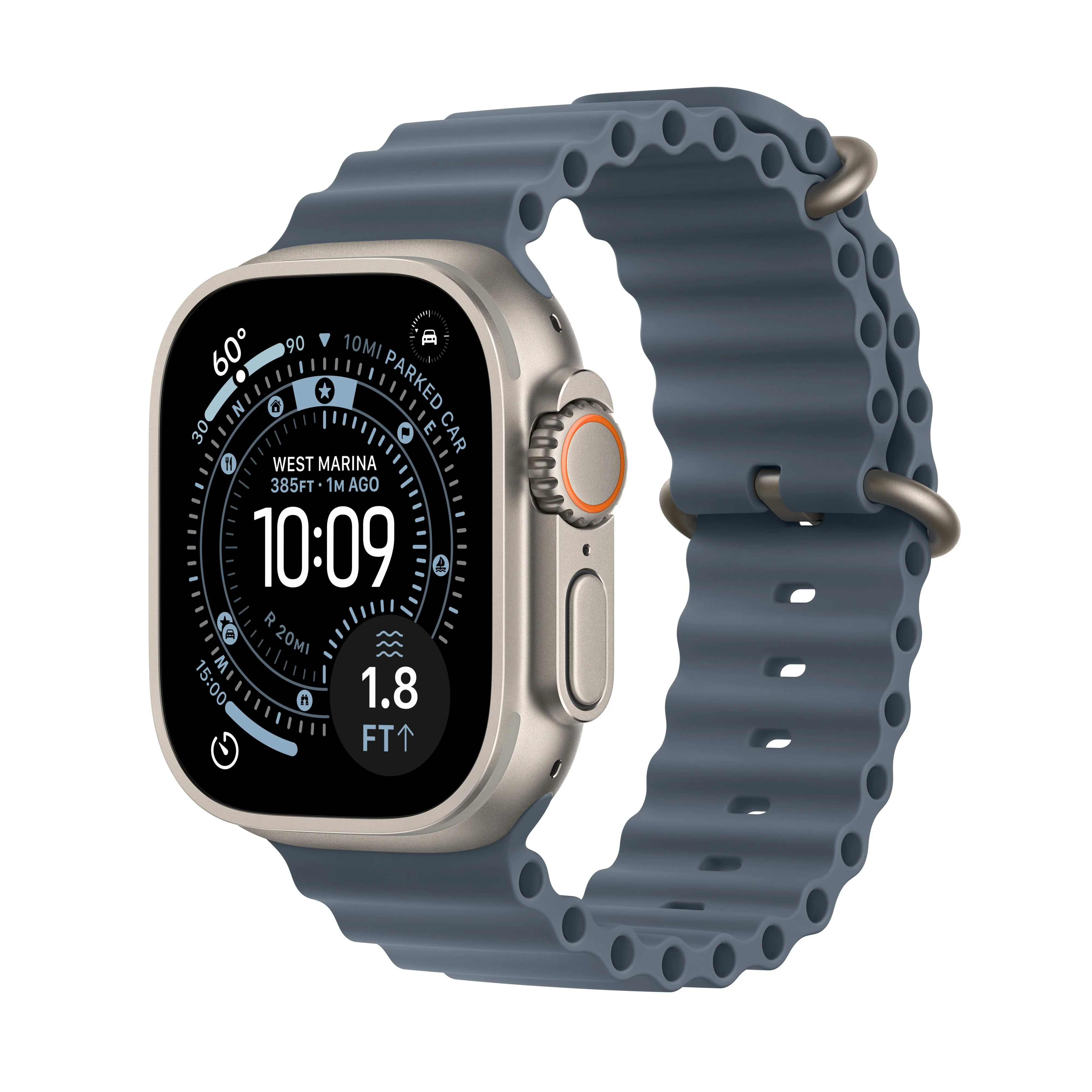 Apple Watch Ultra 3 GPS + Cellular 49mm Natural Titanium Case with Anchor Blue Ocean Band