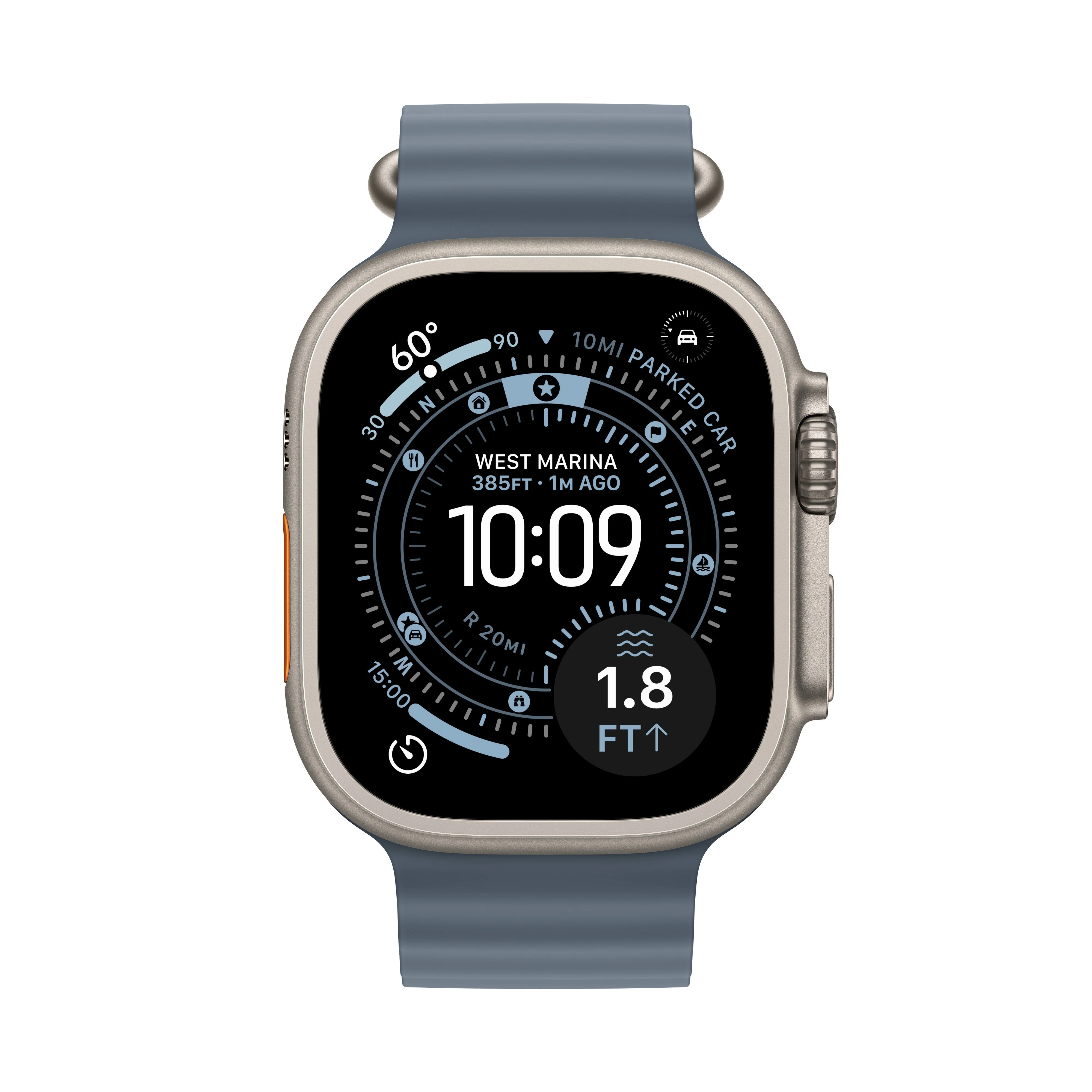 Apple Watch Ultra 3 GPS + Cellular 49mm Natural Titanium Case with Anchor Blue Ocean Band - Image 2