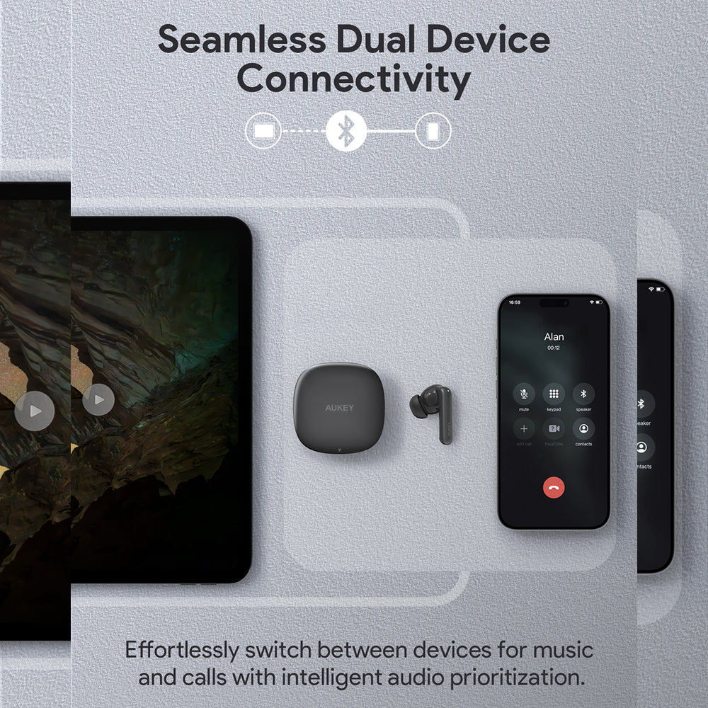 Aukey EP-B2 True Wireless Earbuds With Adaptive Hybrid ANC BT5.4 (Grey) - Image 5