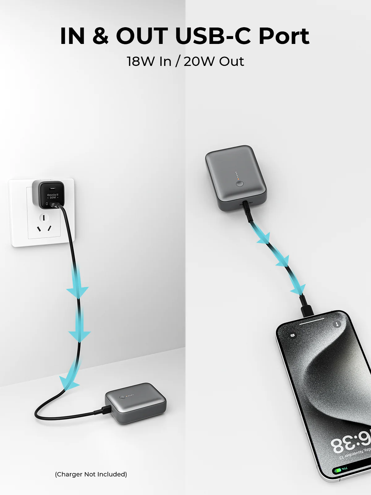 Aukey PB-Y55 22.5W Powerbank 10,000mAh (Grey) - Image 3