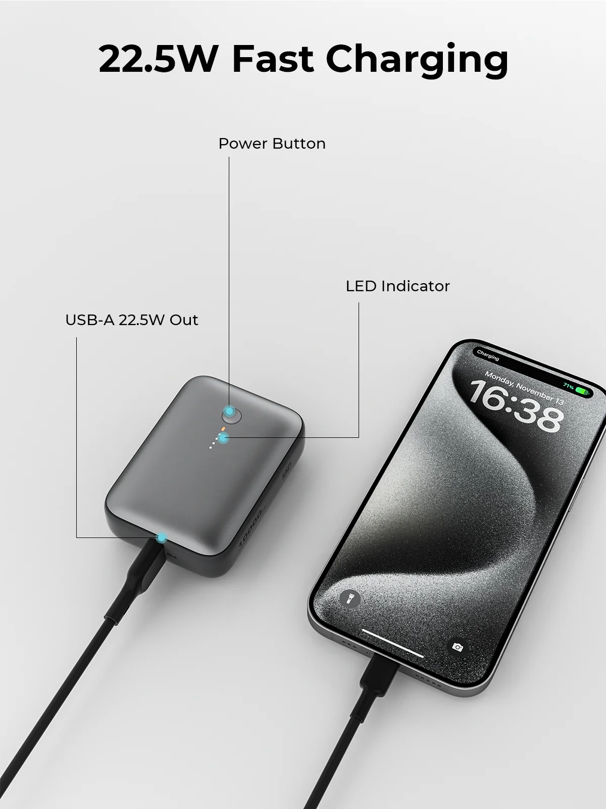 Aukey PB-Y55 22.5W Powerbank 10,000mAh (Grey) - Image 8