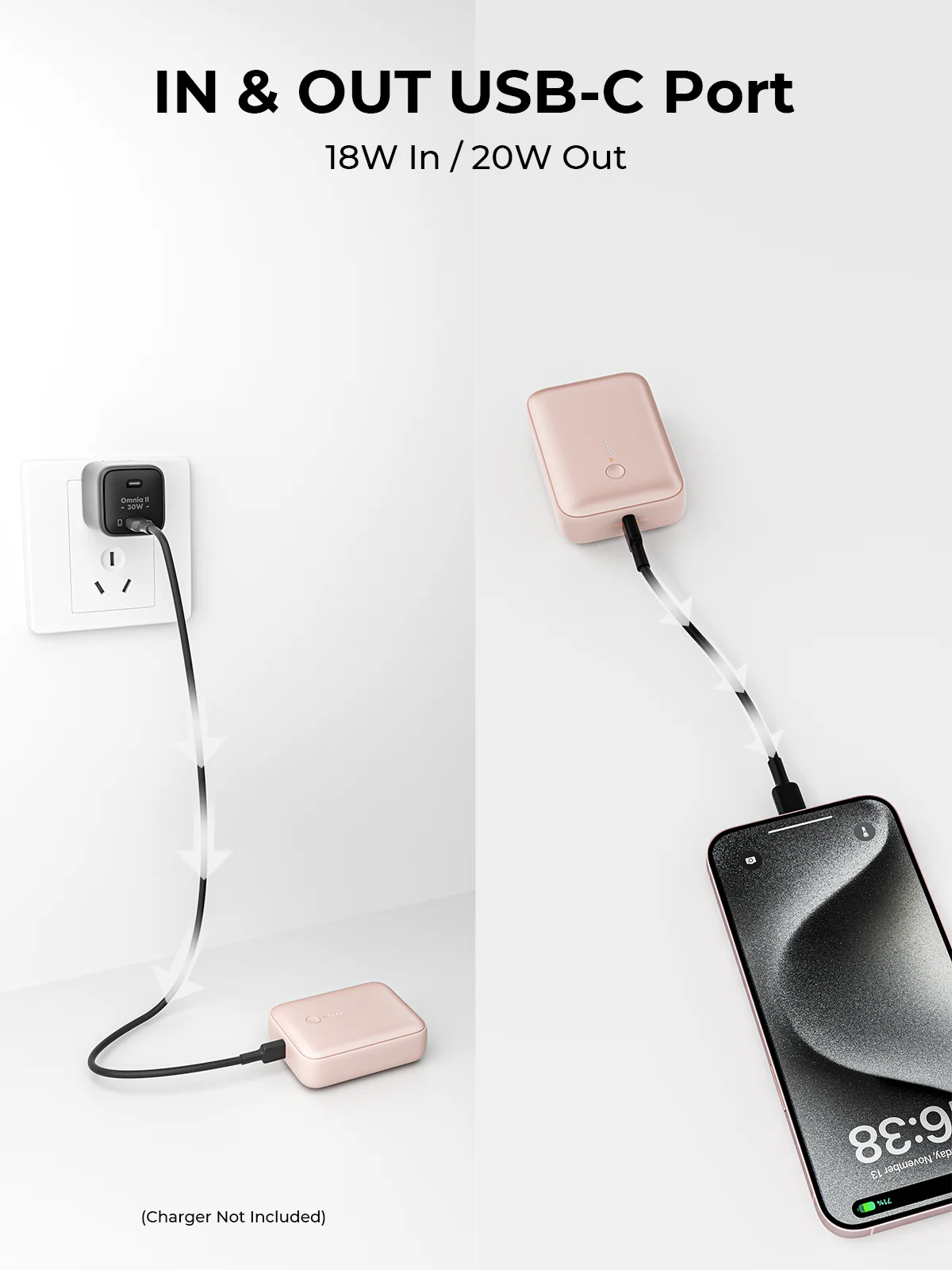 Aukey PB-Y55 22.5W Powerbank 10,000mAh (Pink) - Image 3