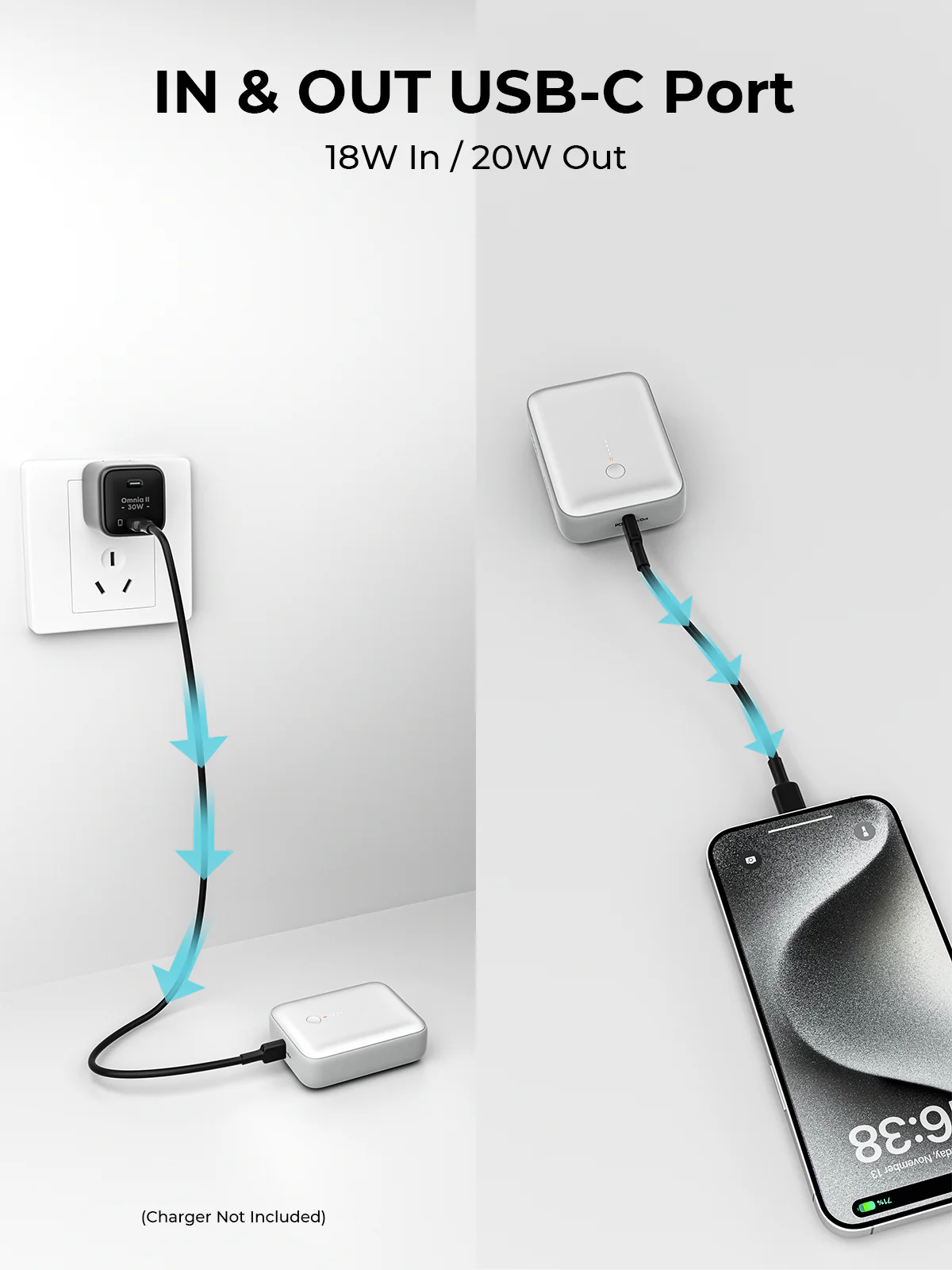 Aukey PB-Y55 22.5W Powerbank 10,000mAh (White) - Image 3